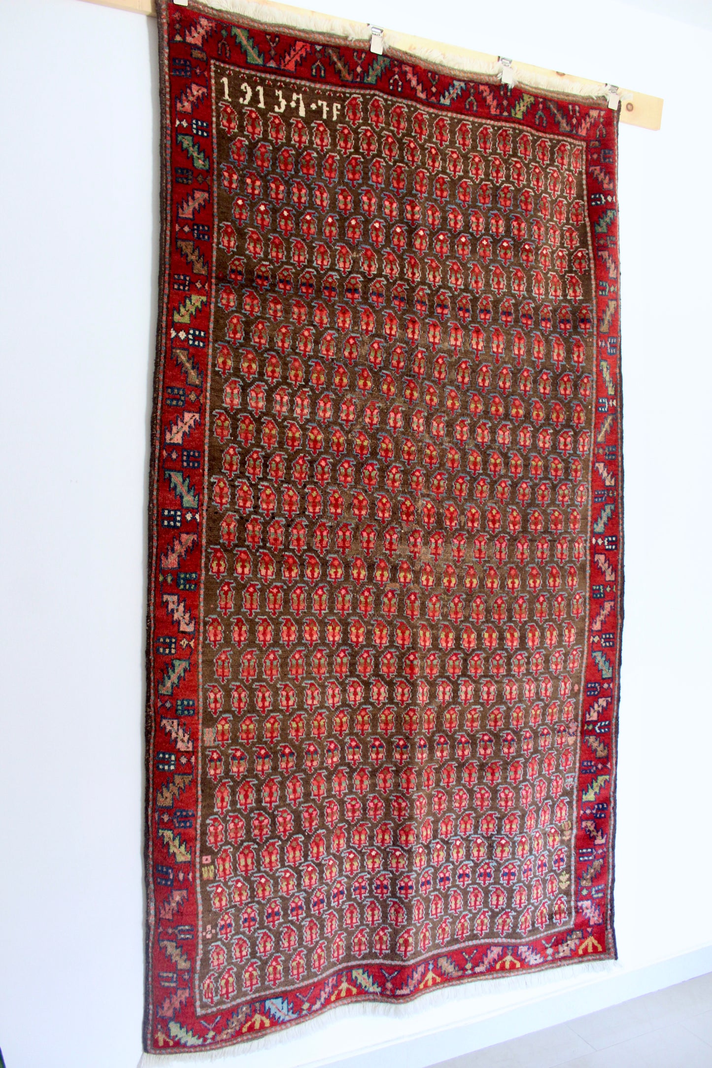 Antique Persian Kurdish Boteh Rug, Dated 1913