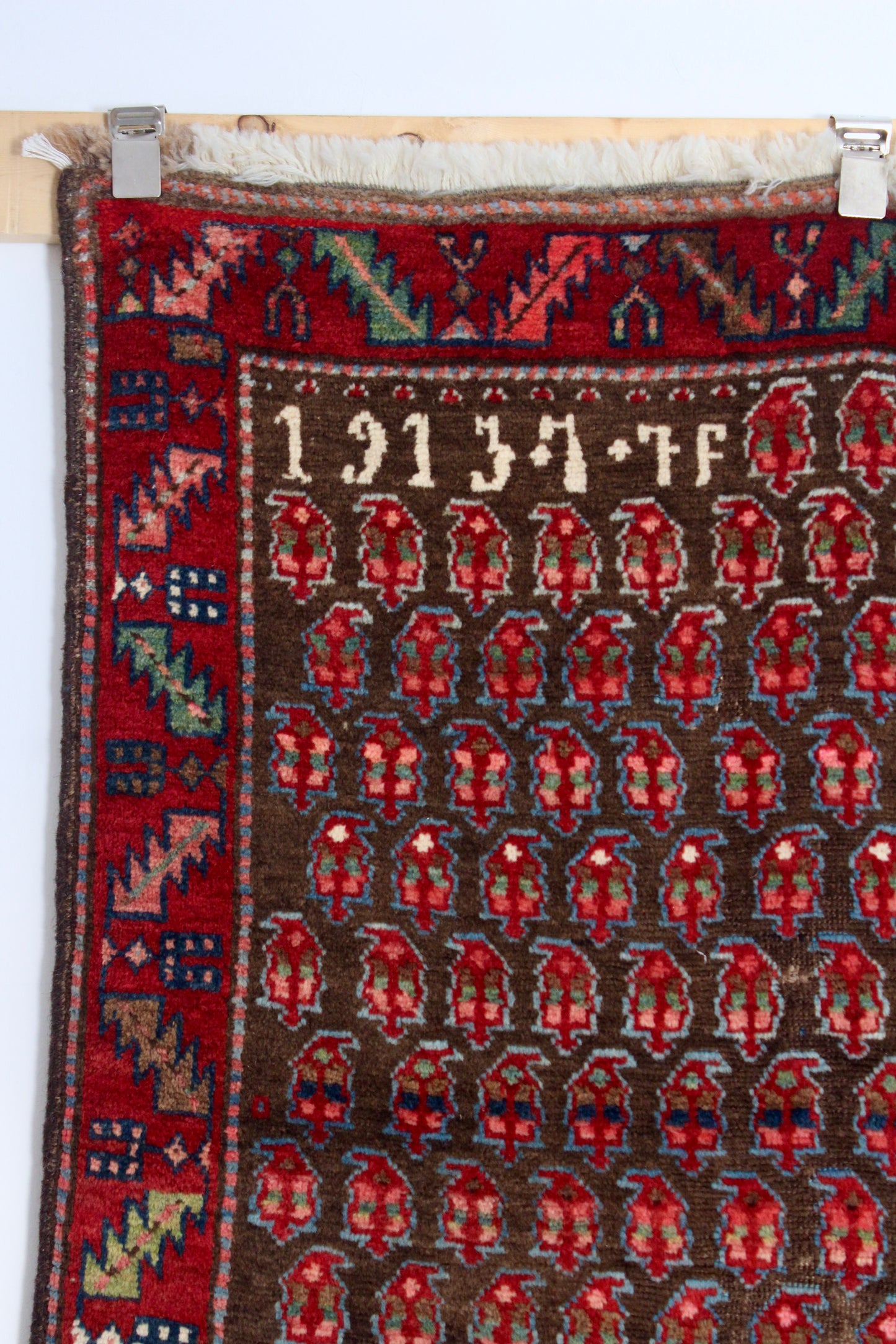 Antique Persian Kurdish Boteh Rug, Dated 1913