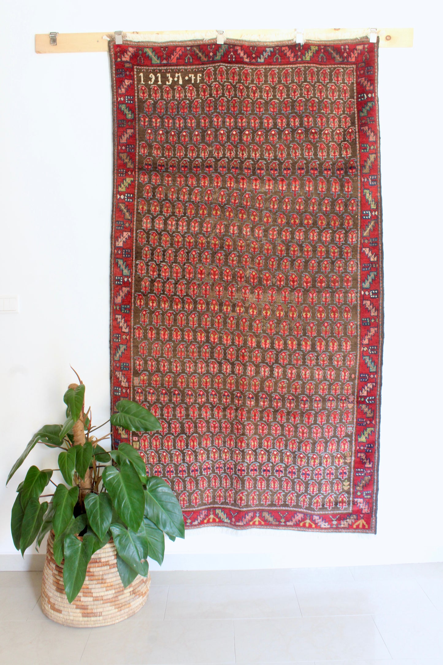 Antique Persian Kurdish Boteh Rug, Dated 1913