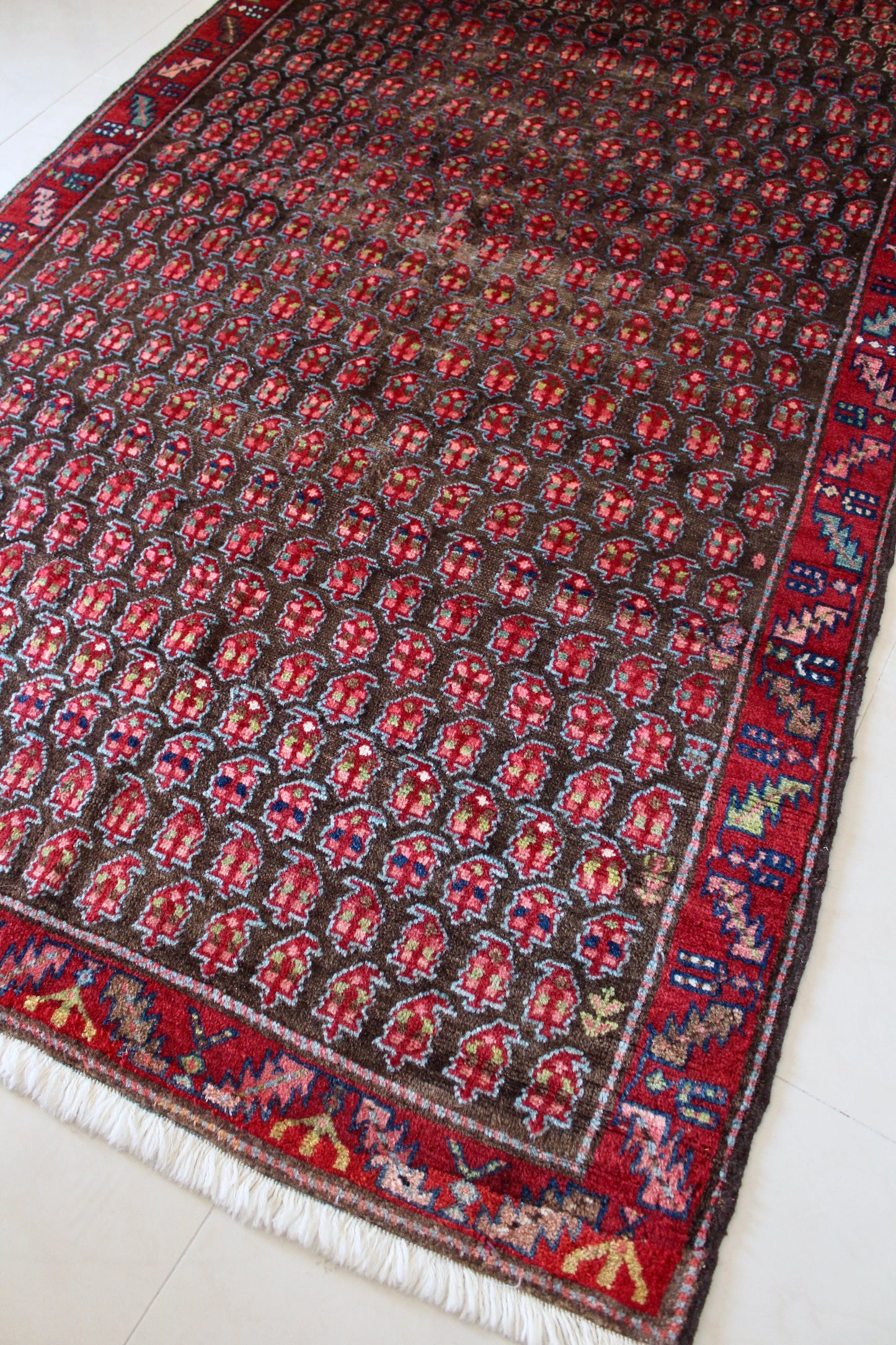 Antique Persian Kurdish Boteh Rug, Dated 1913