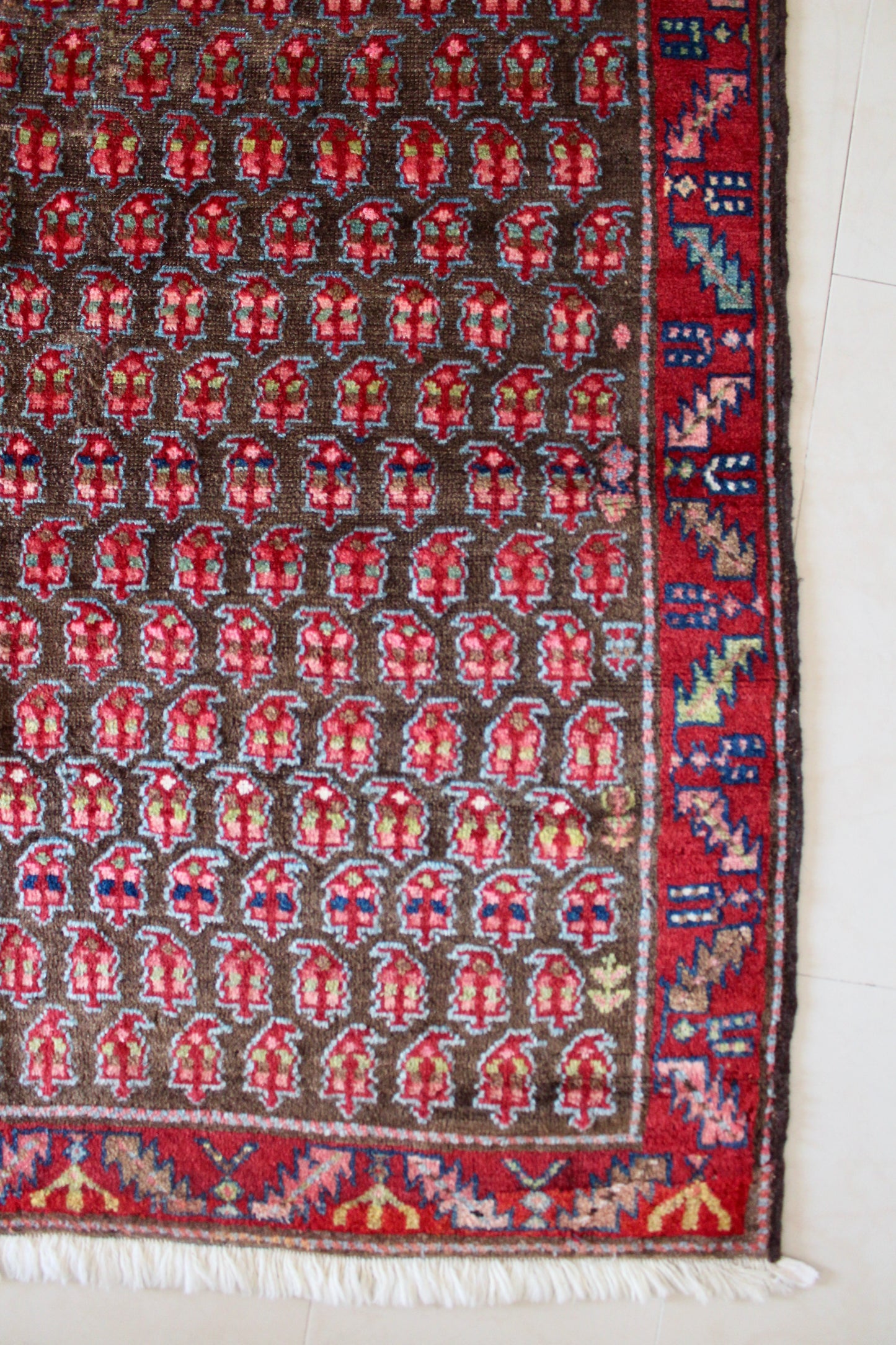 Antique Persian Kurdish Boteh Rug, Dated 1913