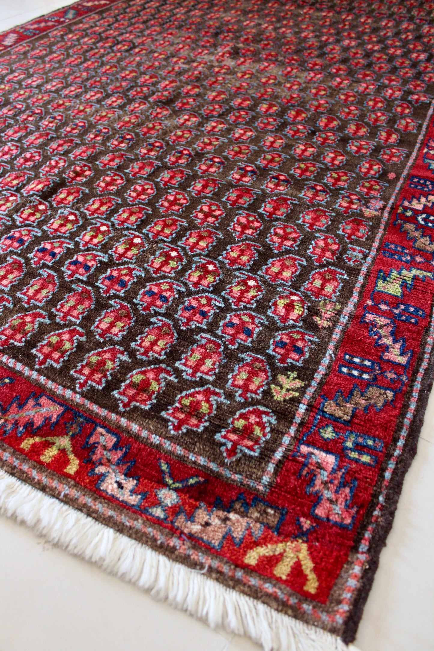 Antique Persian Kurdish Boteh Rug, Dated 1913