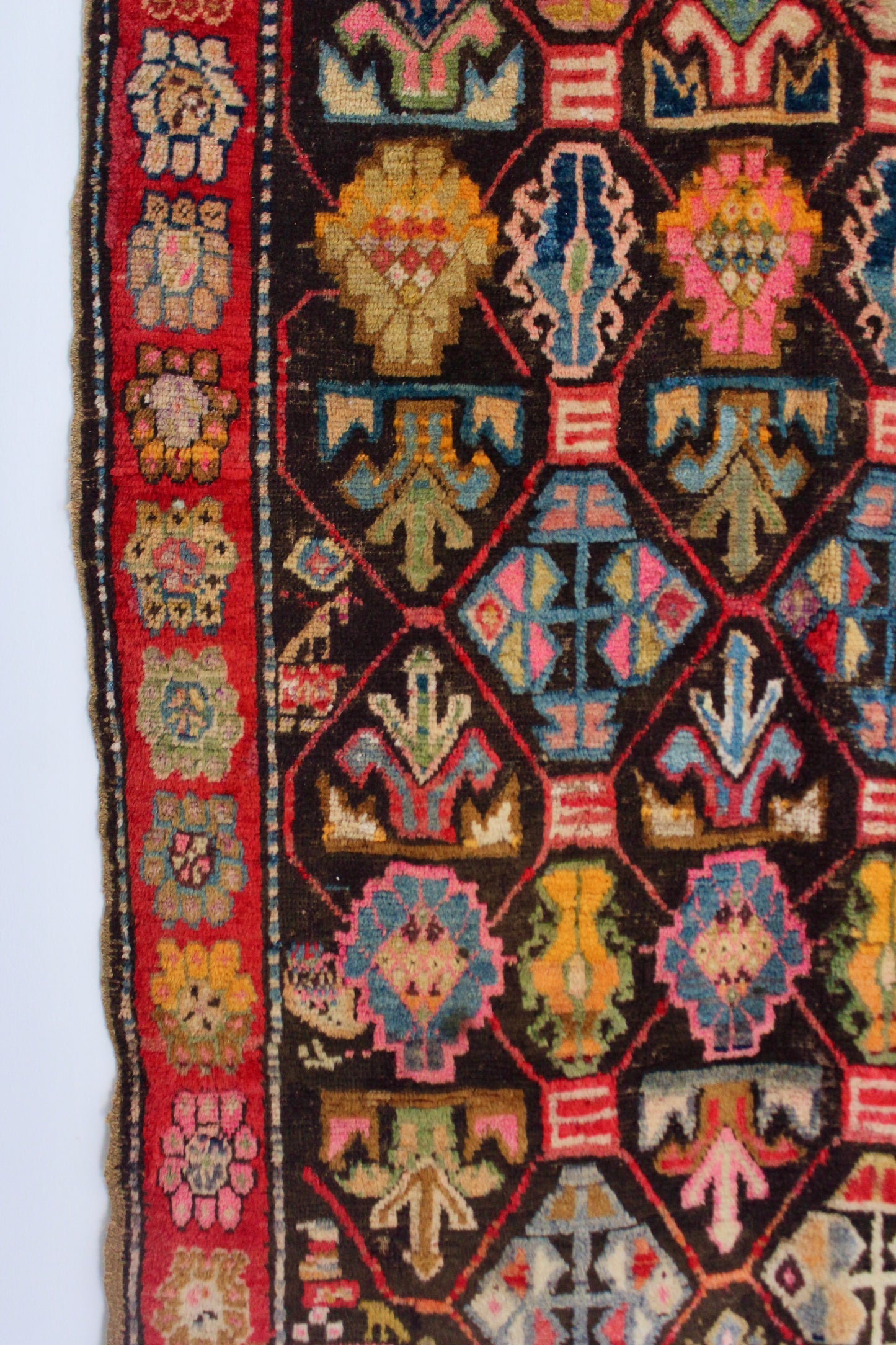 Antique Turkish Kurdish Geometric Carpet, Appears Dated 1919