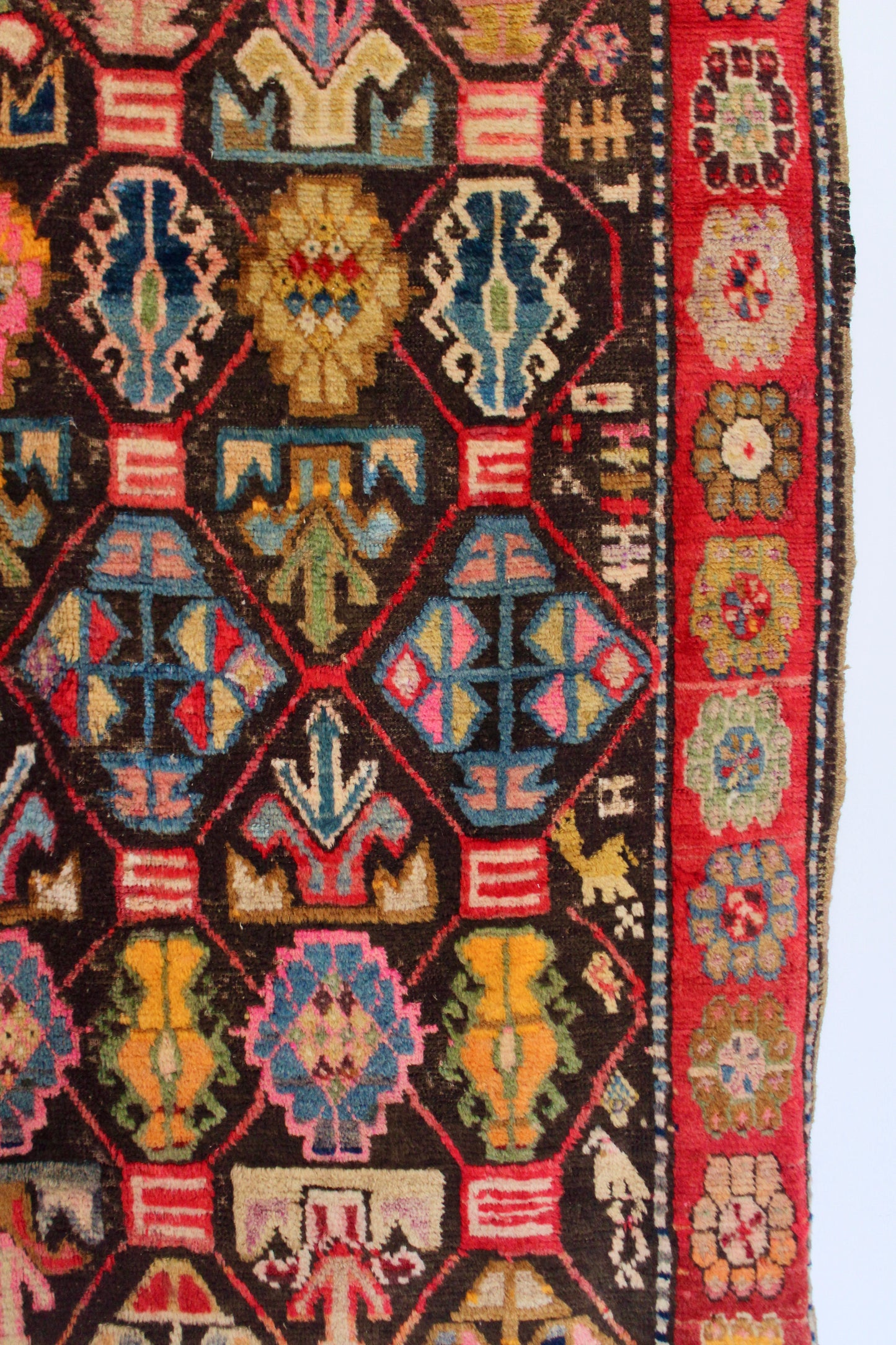 Antique Turkish Kurdish Geometric Carpet, Appears Dated 1919