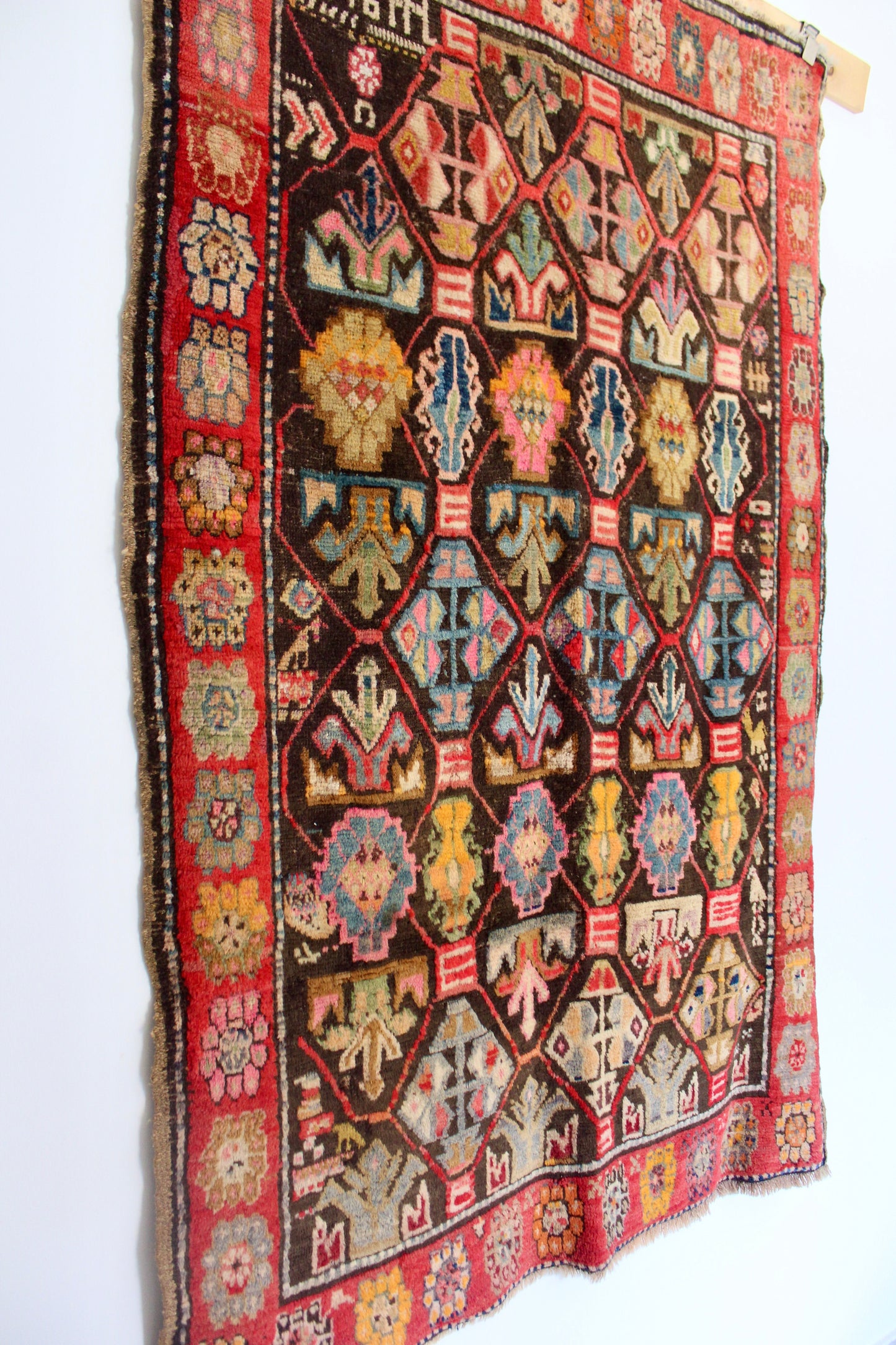Antique Turkish Kurdish Geometric Carpet, Appears Dated 1919