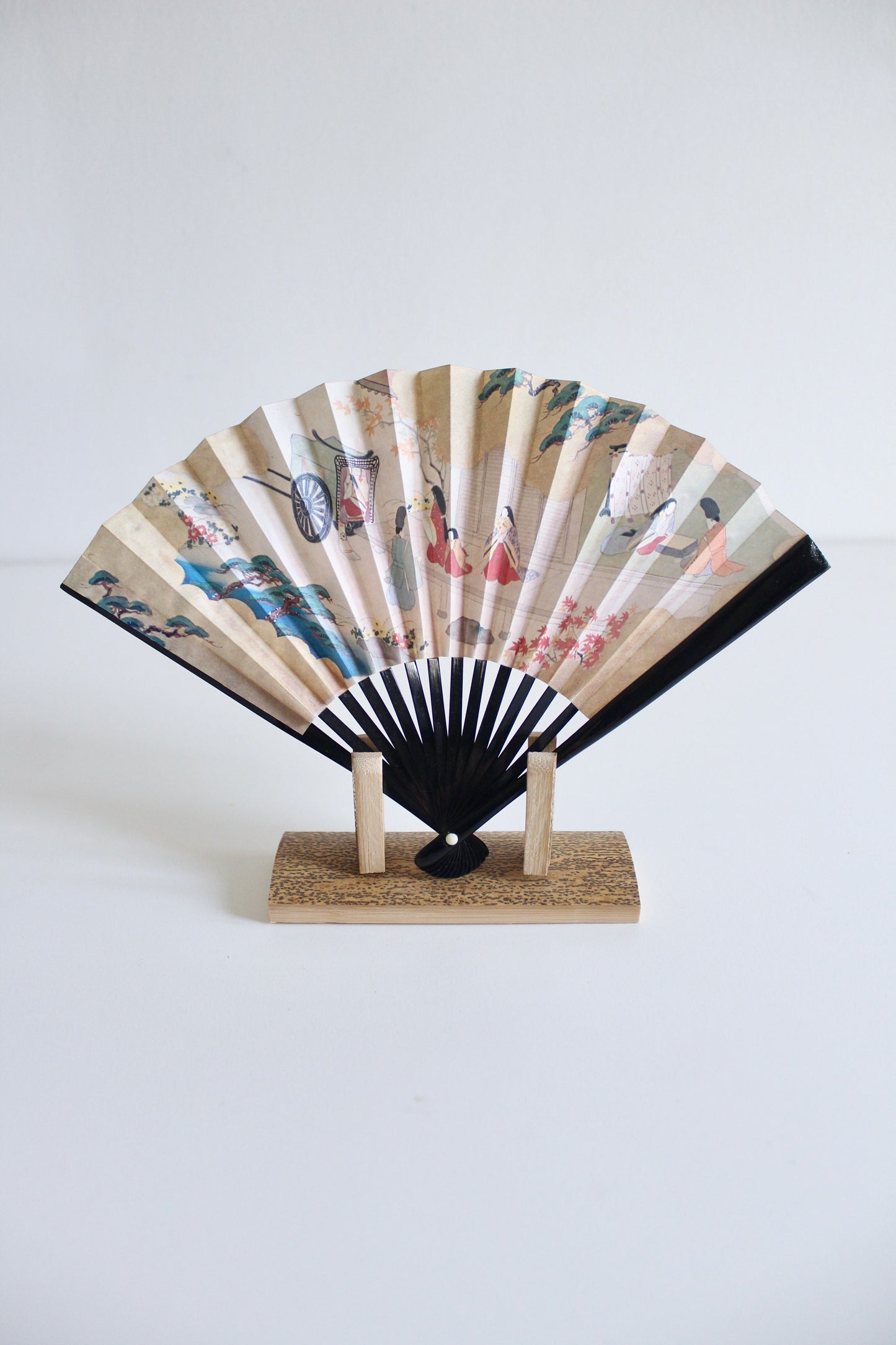 Vintage 1980s Japanese Paper Fan with Stand