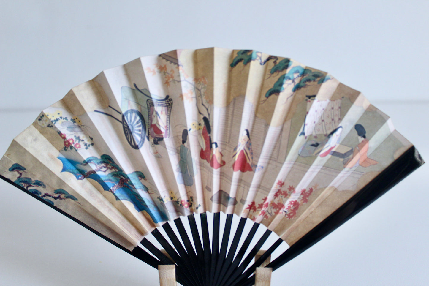 Vintage 1980s Japanese Paper Fan with Stand