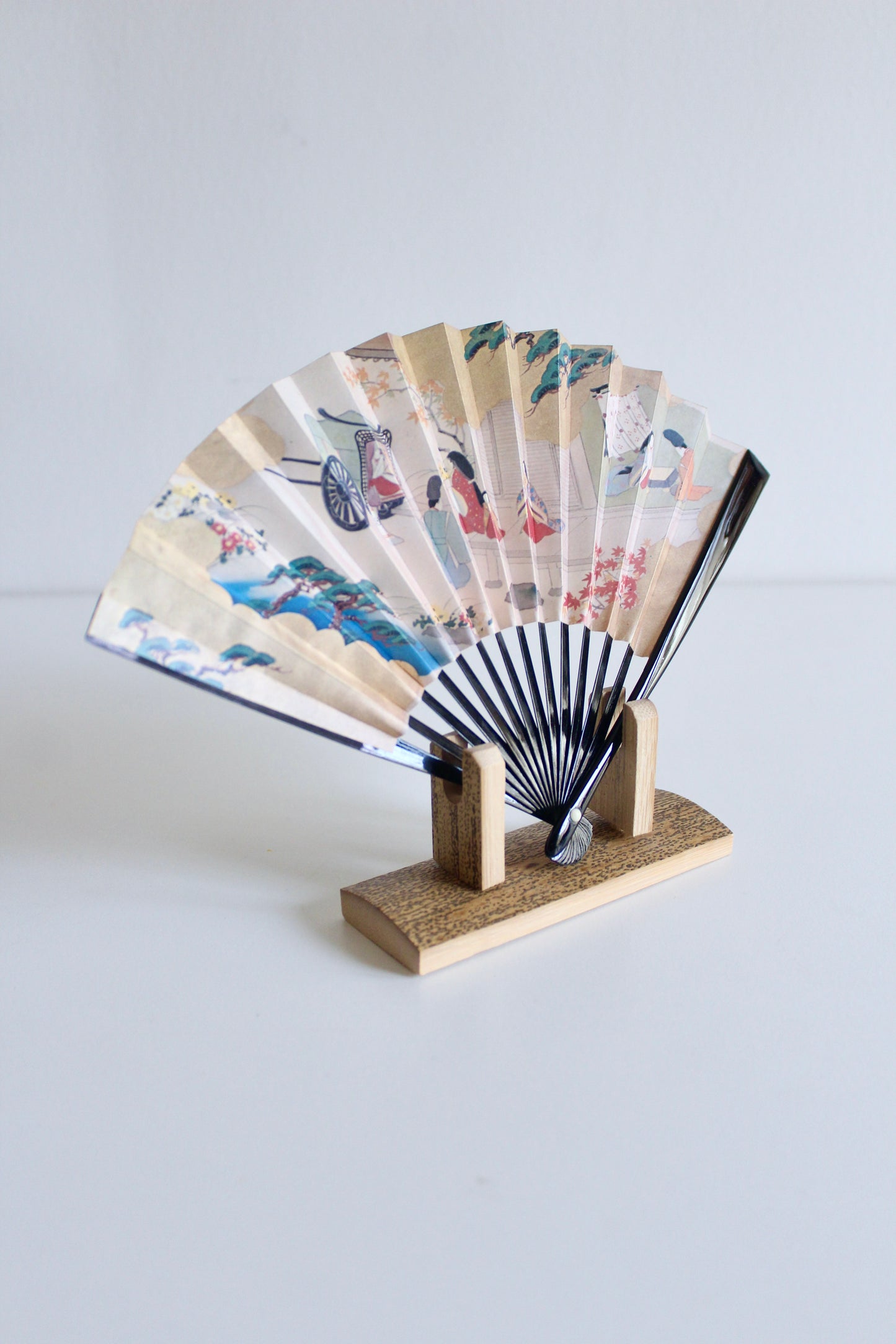 Vintage 1980s Japanese Paper Fan with Stand