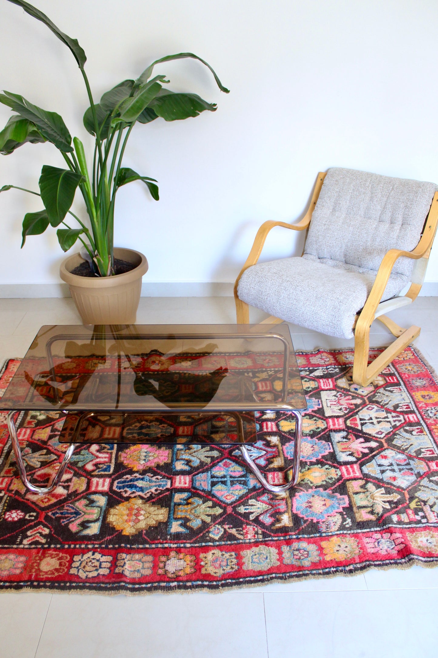 Vintage 1980s Chrome & Smoked Glass Two-Tier Coffee Table