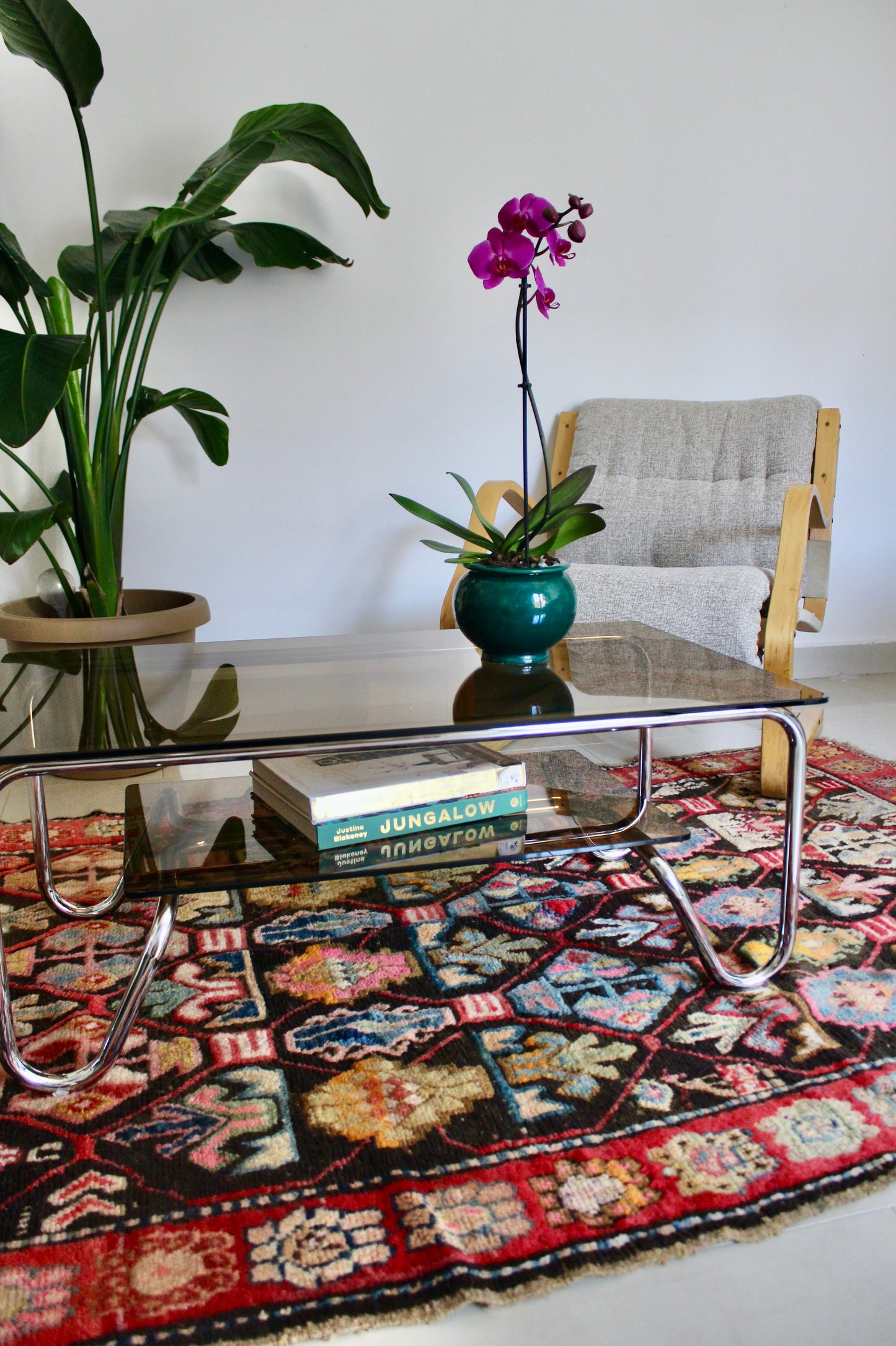 Vintage 1980s Chrome & Smoked Glass Two-Tier Coffee Table