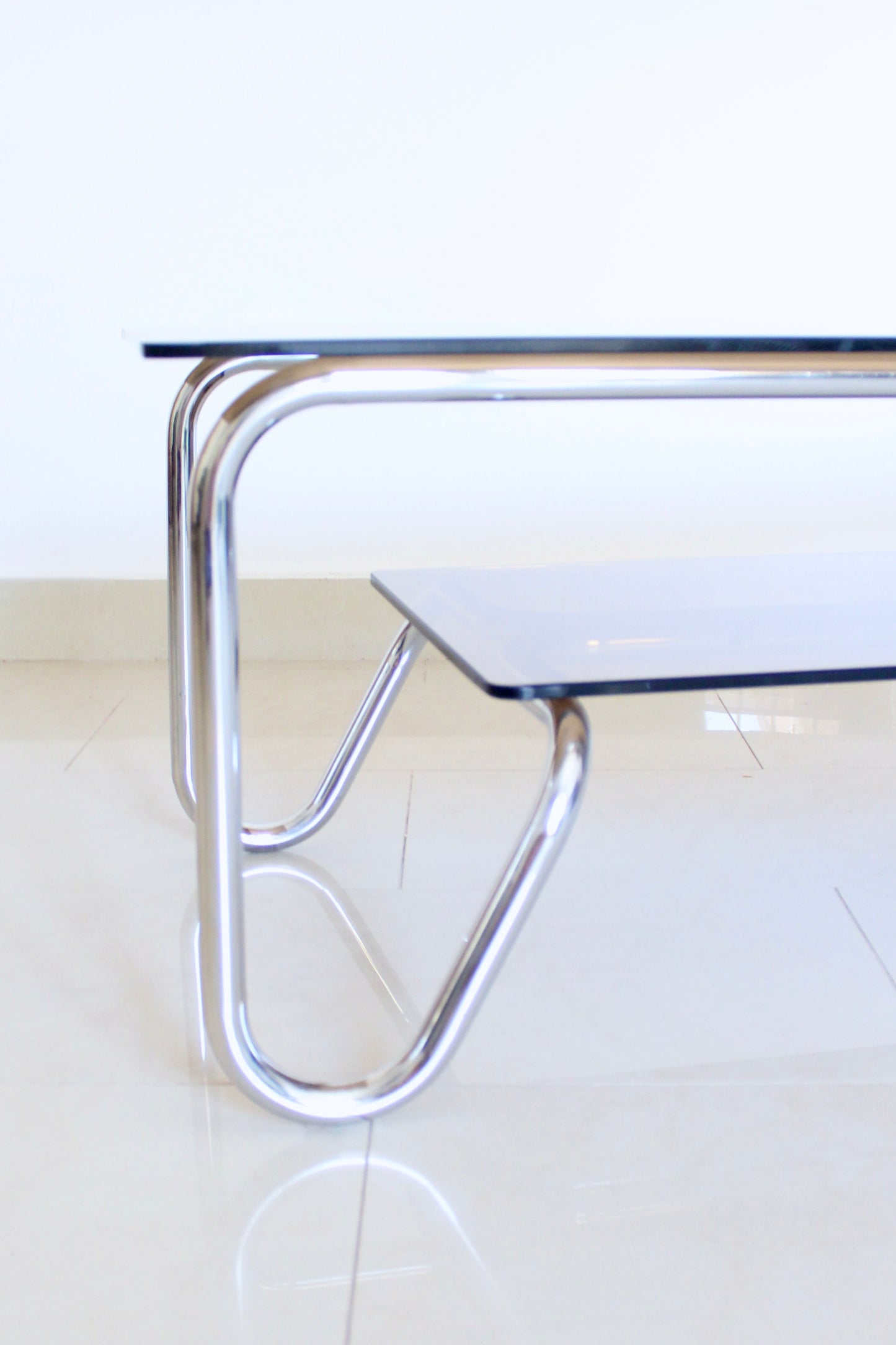 Vintage 1980s Chrome & Smoked Glass Two-Tier Coffee Table