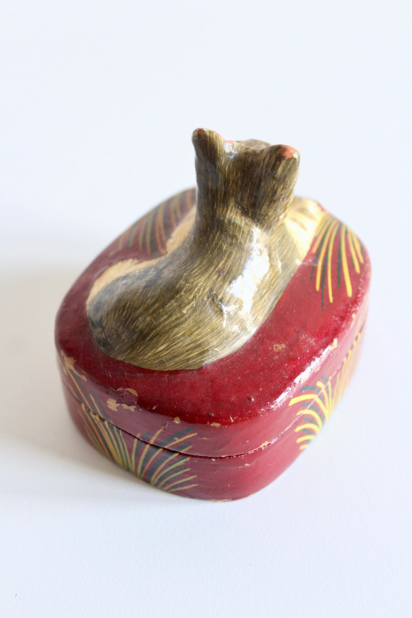 Vintage Kashmiri Hand-Painted Cat Trinket Box
