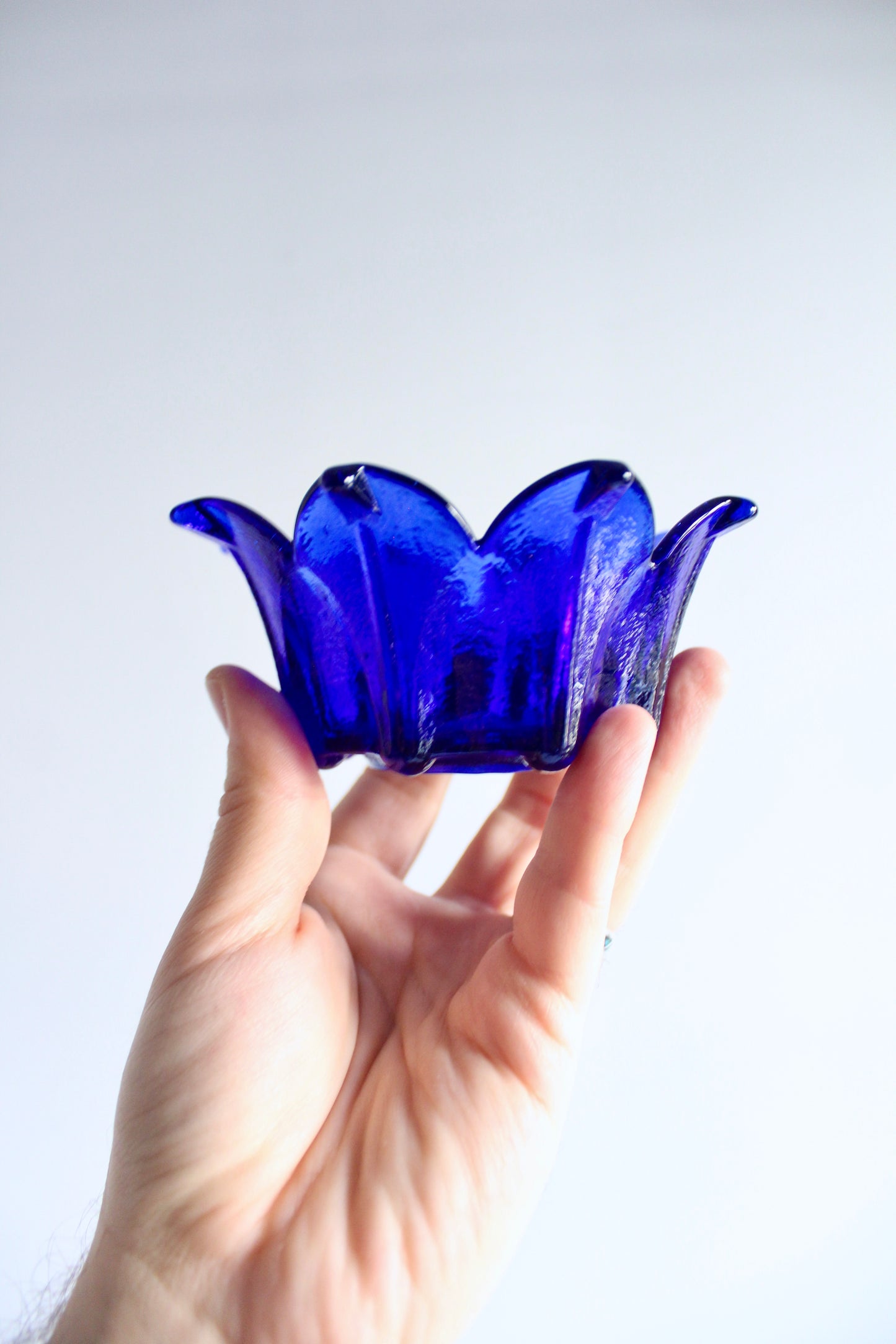 Set of 4 Vintage Cobalt Blue Lotus Glass Serving Bowls