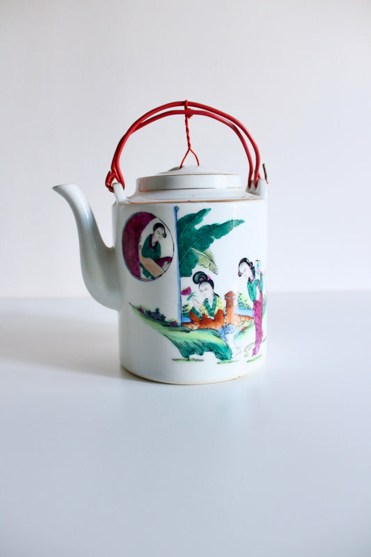 Vintage Hand-Painted Chinese Porcelain Teapot with Famille Rose Decoration