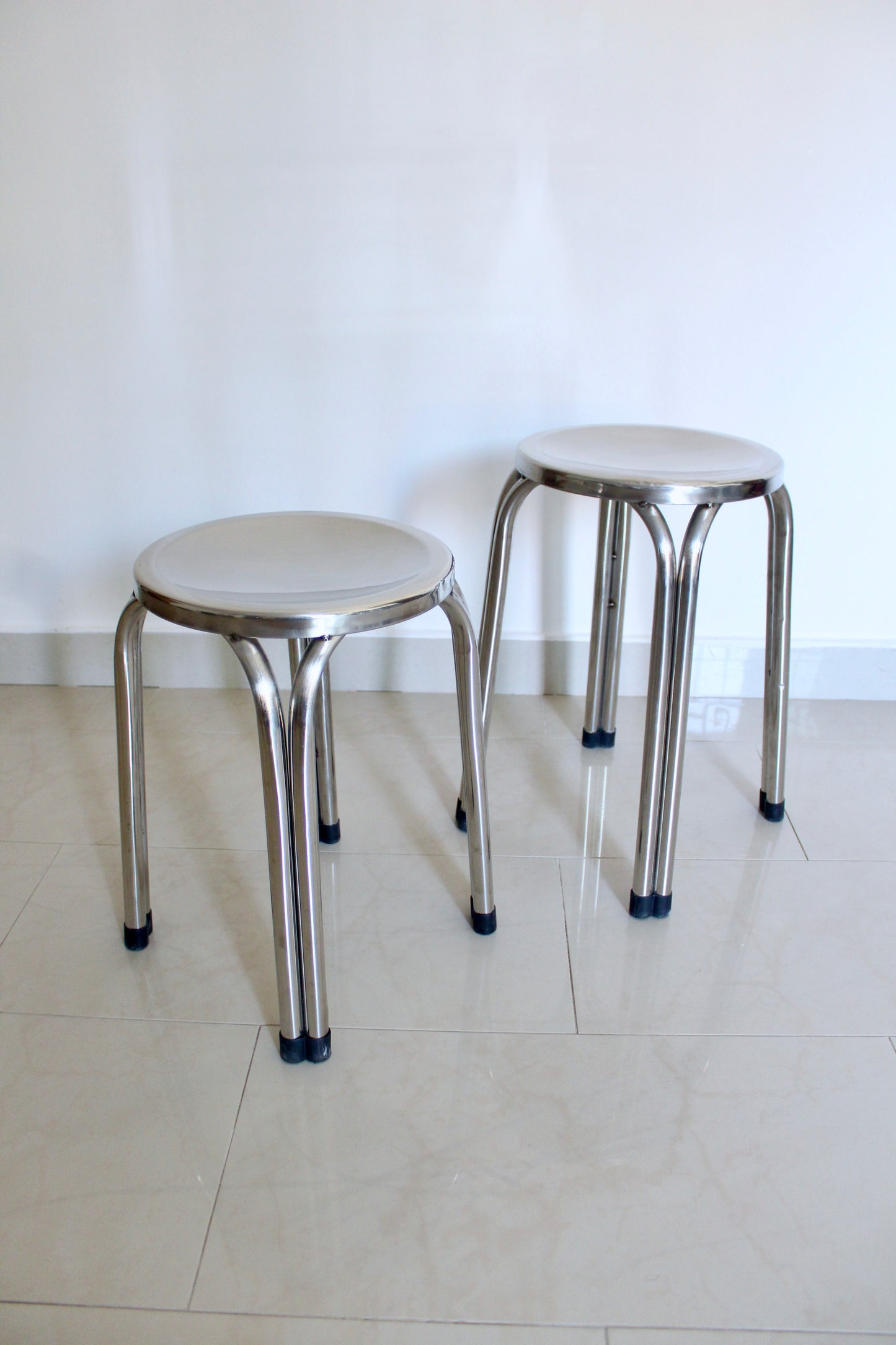 Pair of Vintage Chrome Industrial Stools | Mid-Century Modern