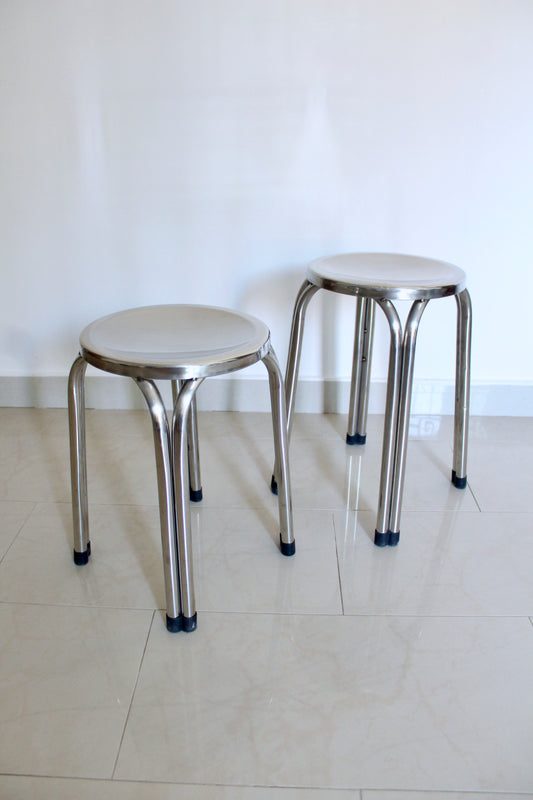 Pair of Vintage Chrome Industrial Stools | Mid-Century Modern