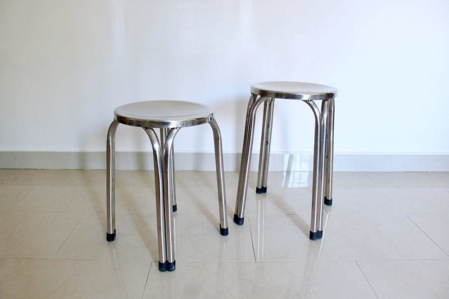 Pair of Vintage Chrome Industrial Stools | Mid-Century Modern