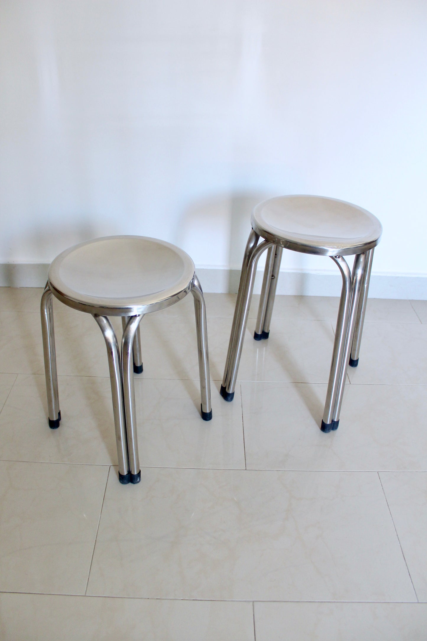 Pair of Vintage Chrome Industrial Stools | Mid-Century Modern