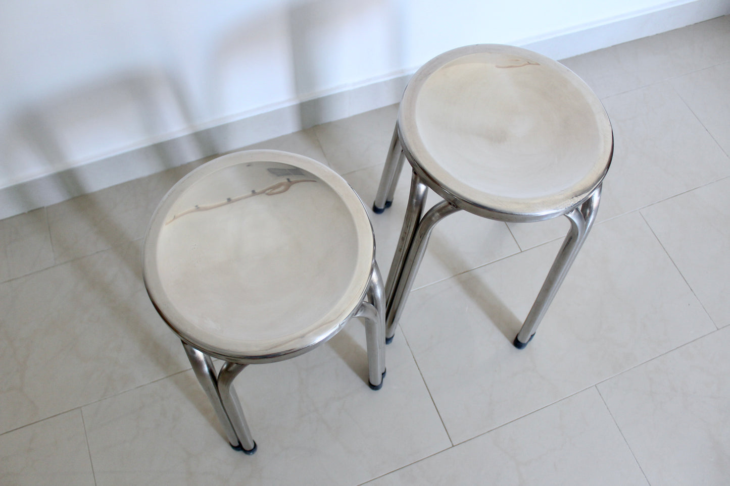 Pair of Vintage Chrome Industrial Stools | Mid-Century Modern