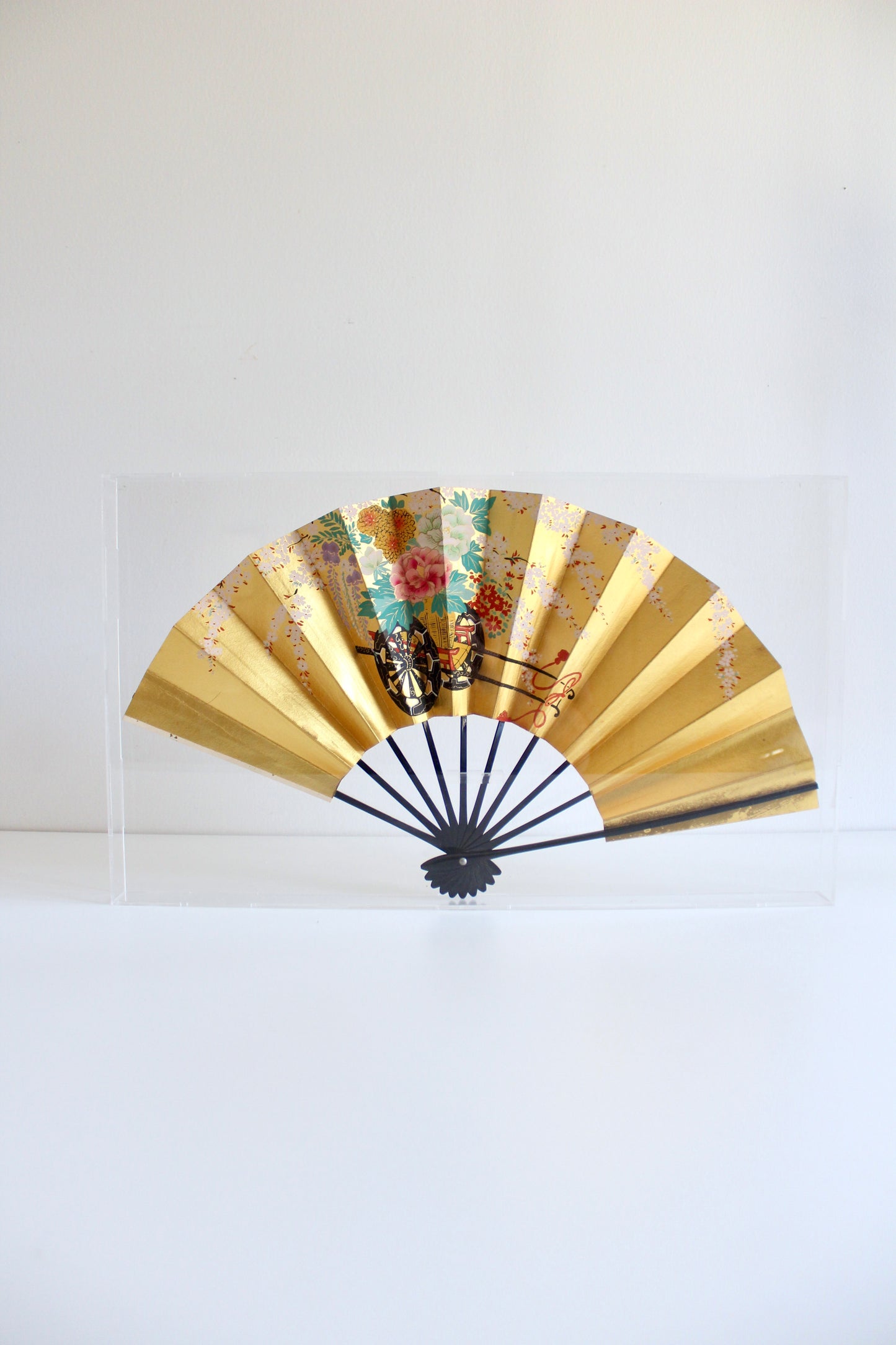 Antique Japanese Handpainted Fan in Custom Acrylic Case