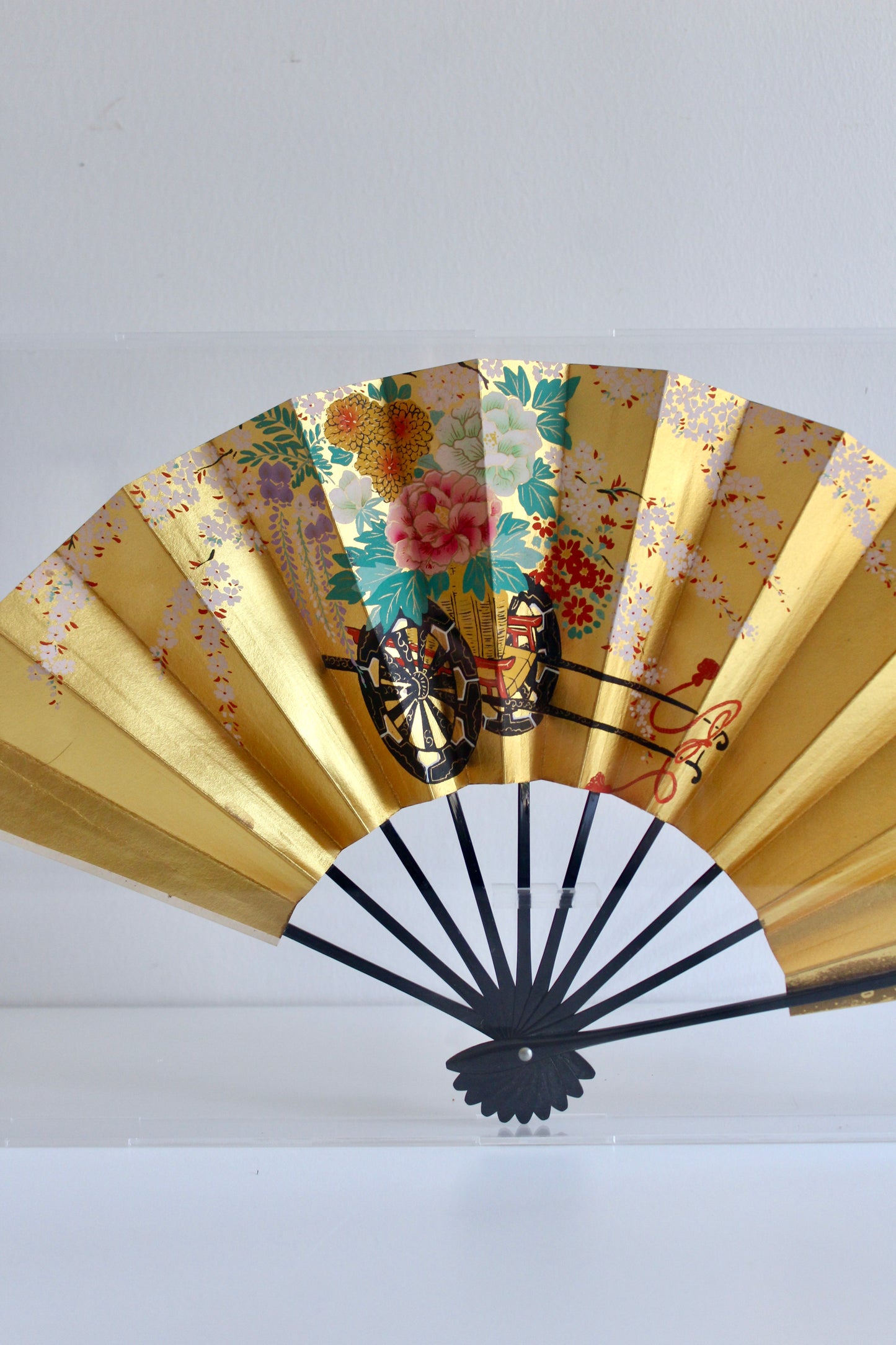 Antique Japanese Handpainted Fan in Custom Acrylic Case