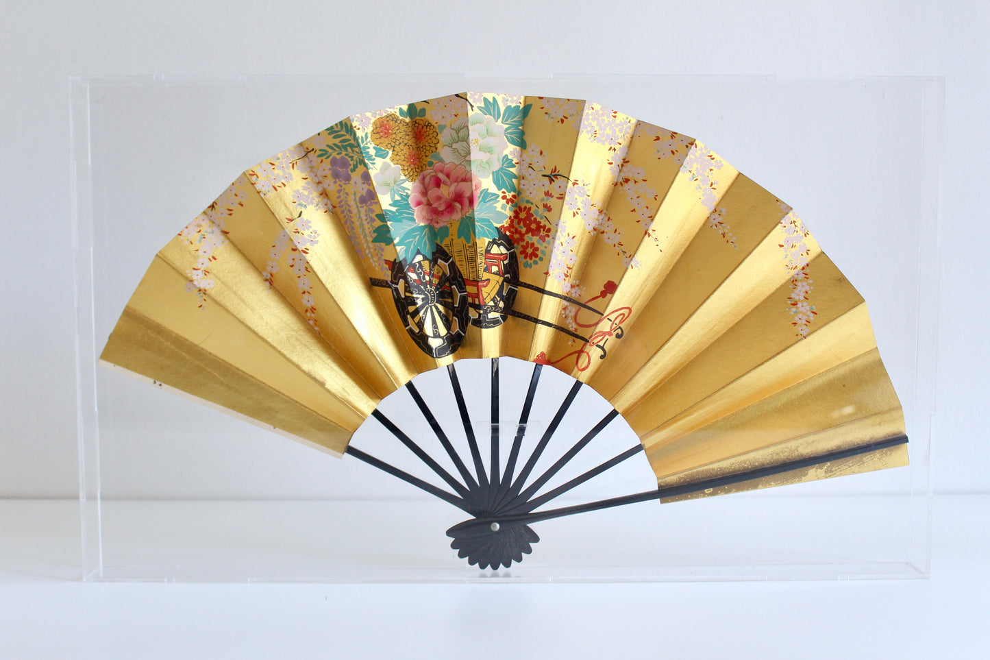 Antique Japanese Handpainted Fan in Custom Acrylic Case