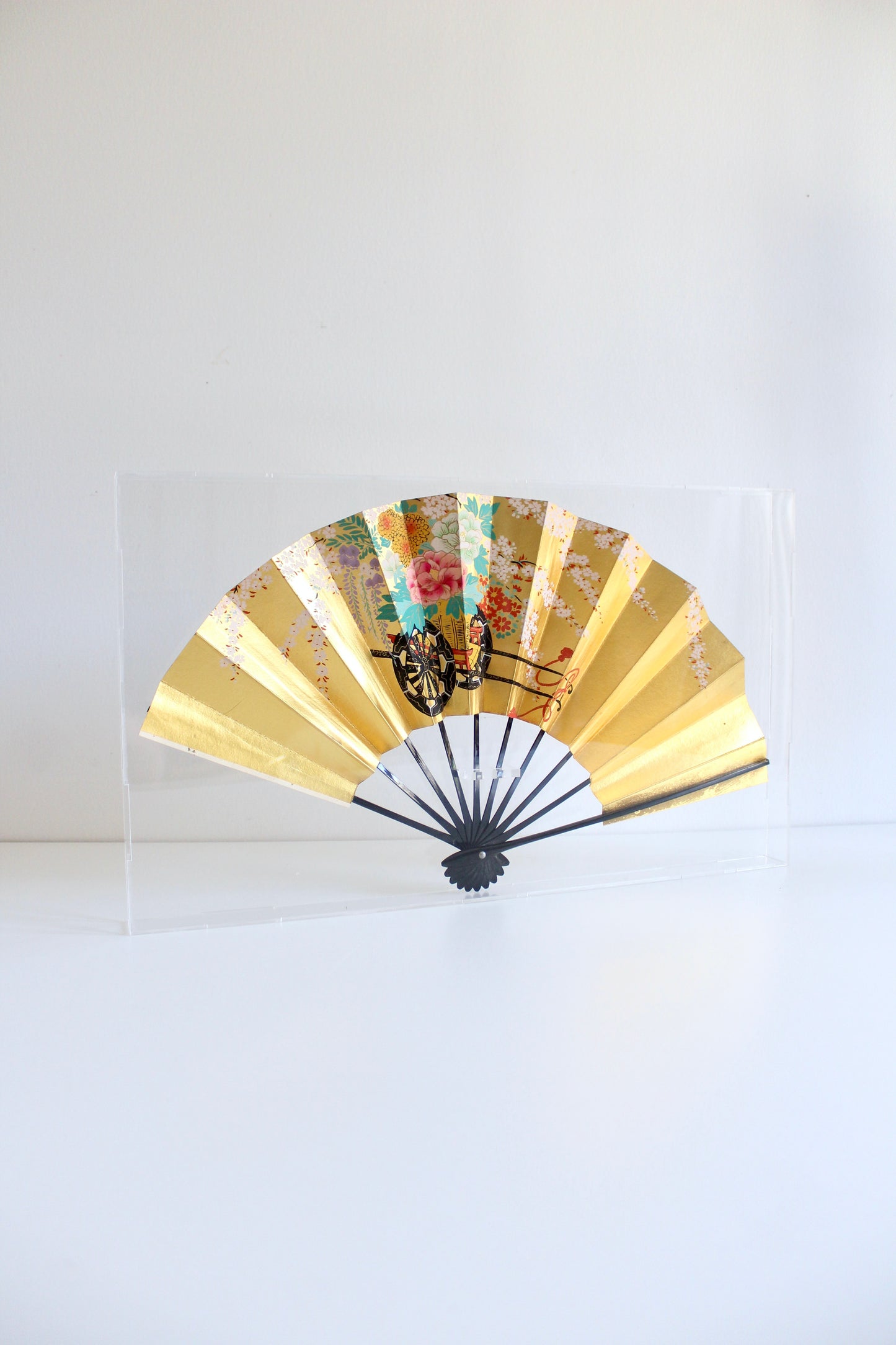 Antique Japanese Handpainted Fan in Custom Acrylic Case