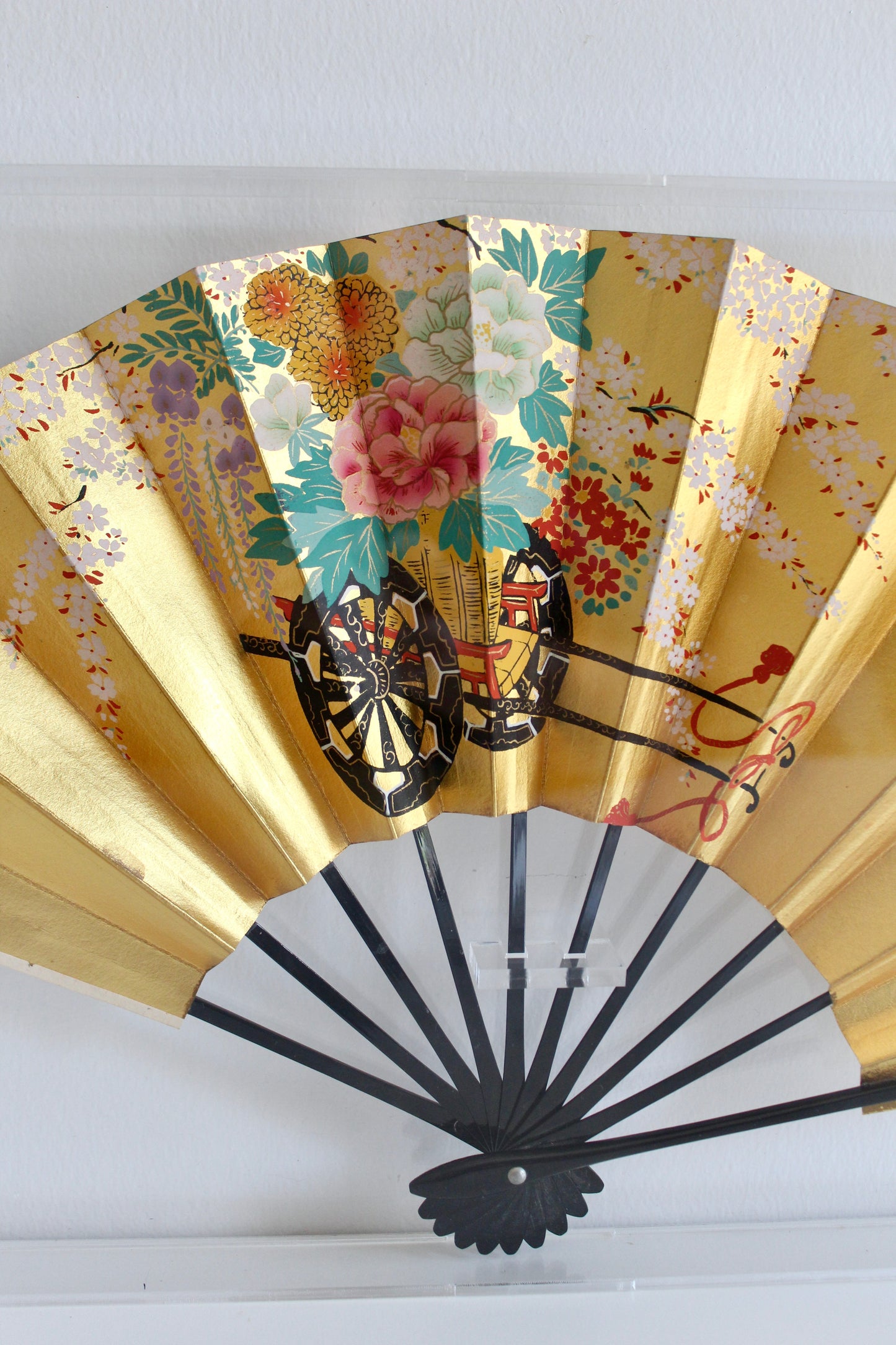 Antique Japanese Handpainted Fan in Custom Acrylic Case