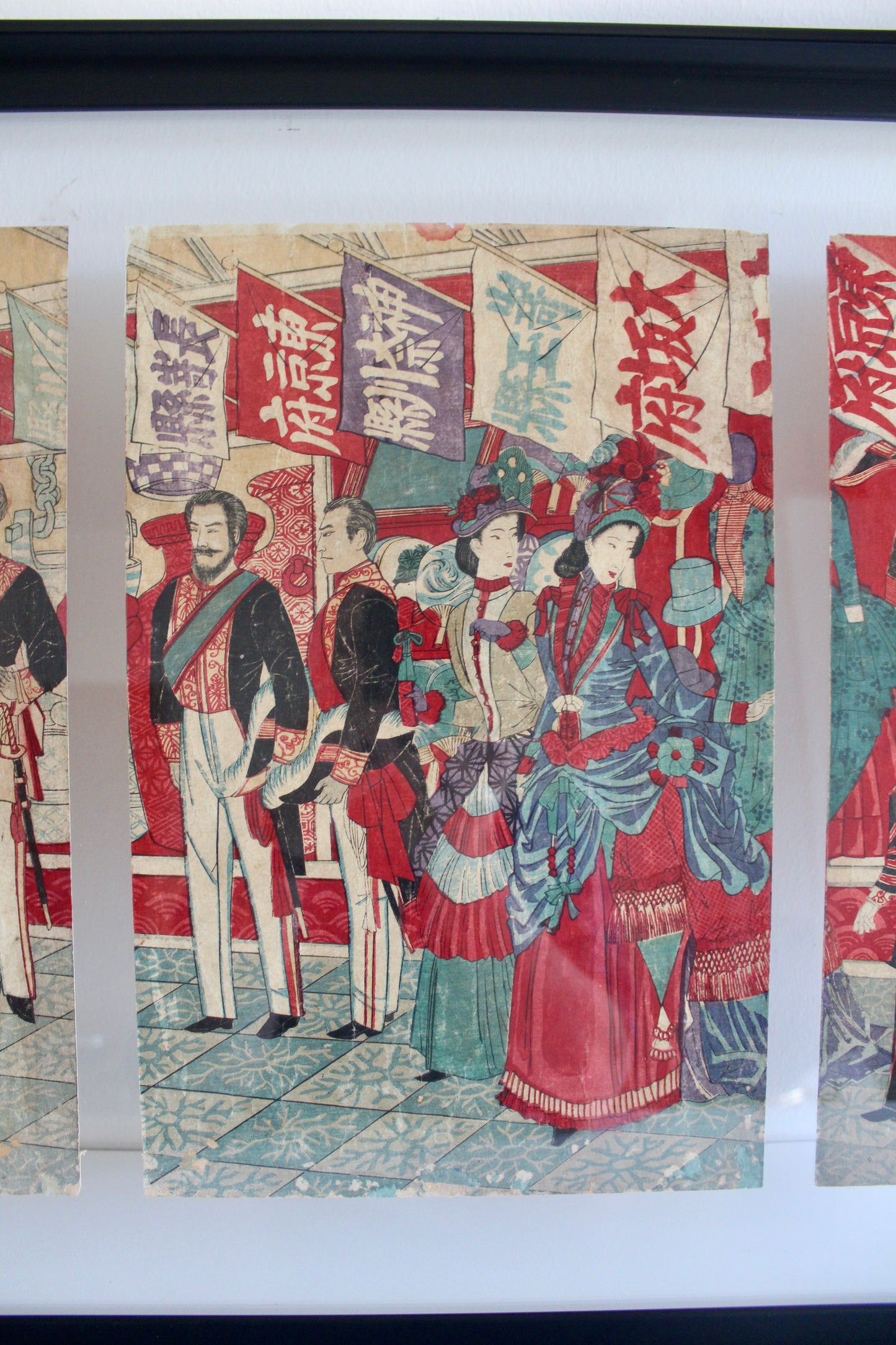 Antique Japanese Kunichika Woodblock Print Triptych - On Hold