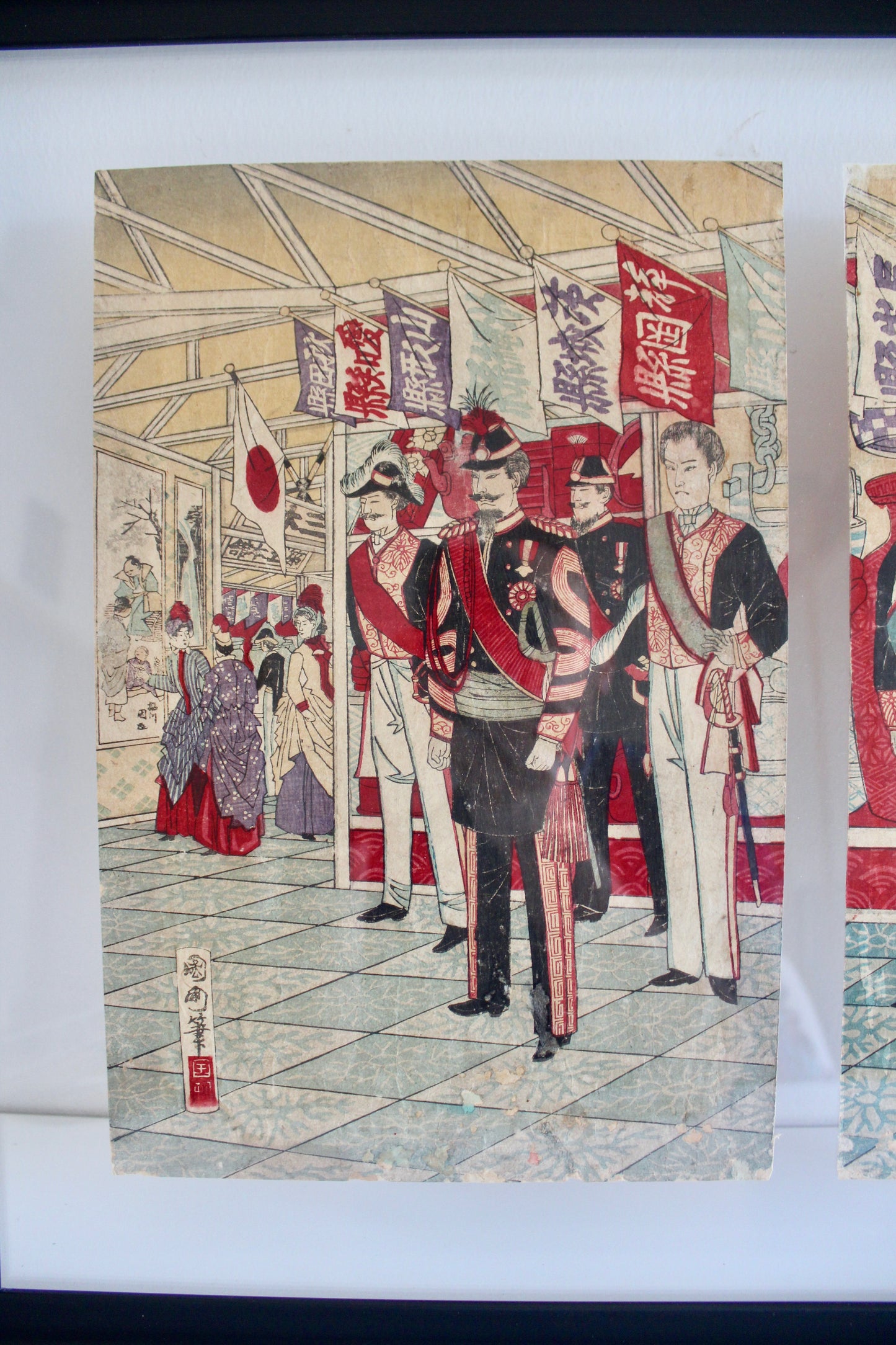 Antique Japanese Kunichika Woodblock Print Triptych - On Hold