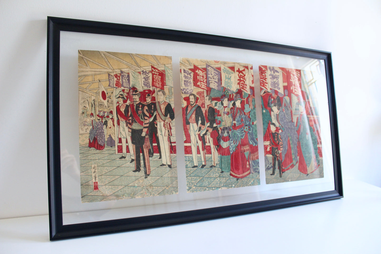 Antique Japanese Kunichika Woodblock Print Triptych - On Hold