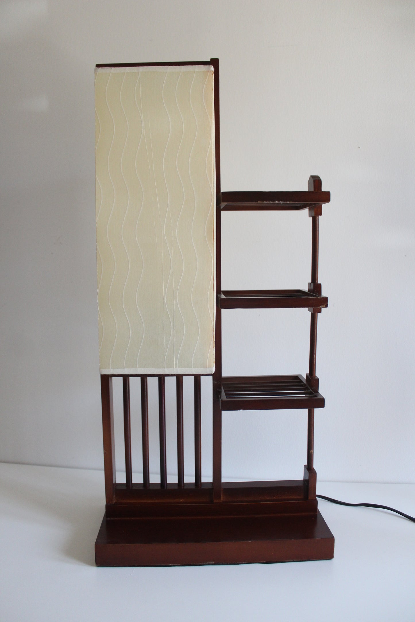 Asian Modern Display Shelf Table Lamp with Integrated Plant Stand