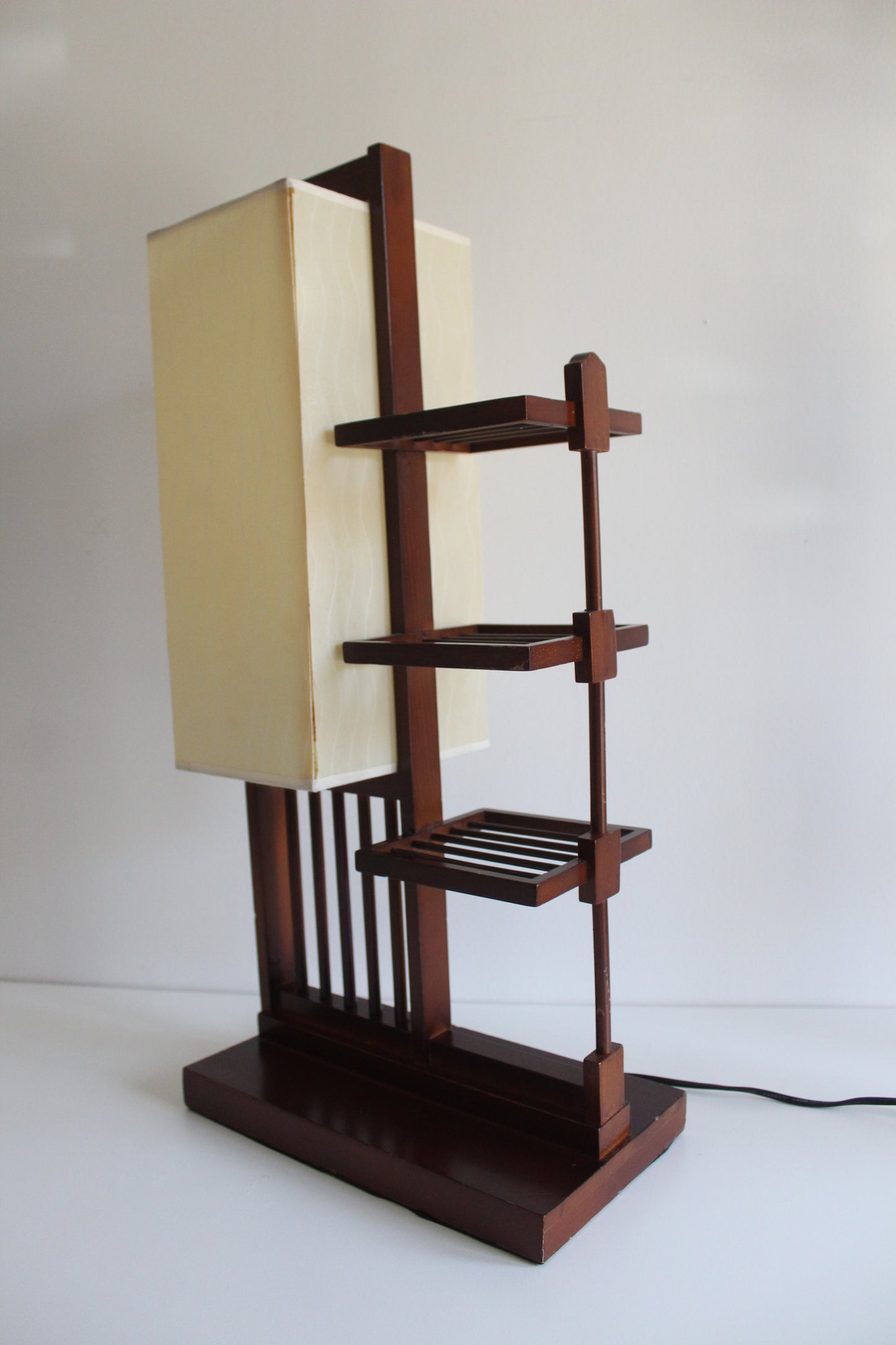 Asian Modern Display Shelf Table Lamp with Integrated Plant Stand
