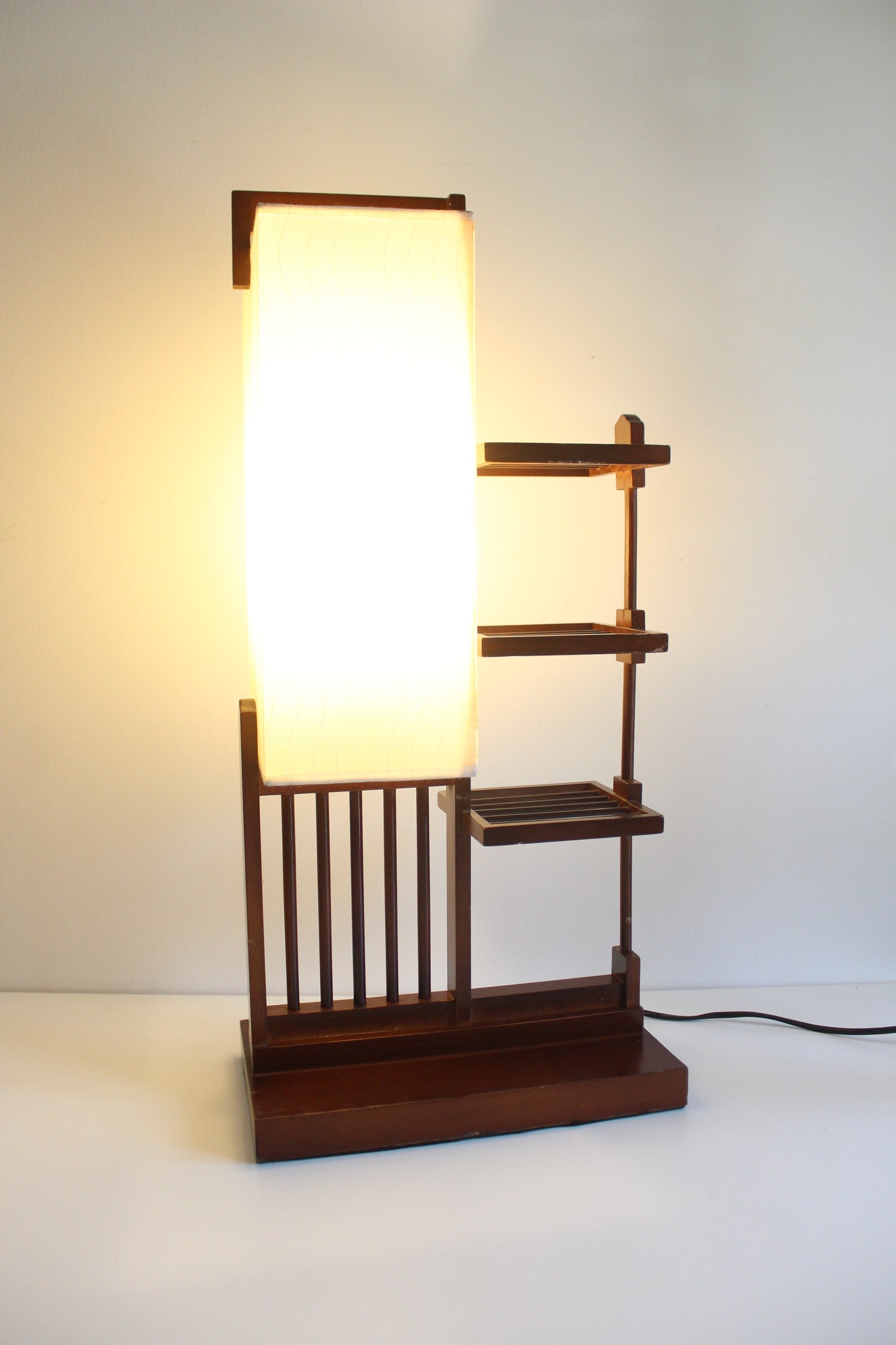 Asian Modern Display Shelf Table Lamp with Integrated Plant Stand
