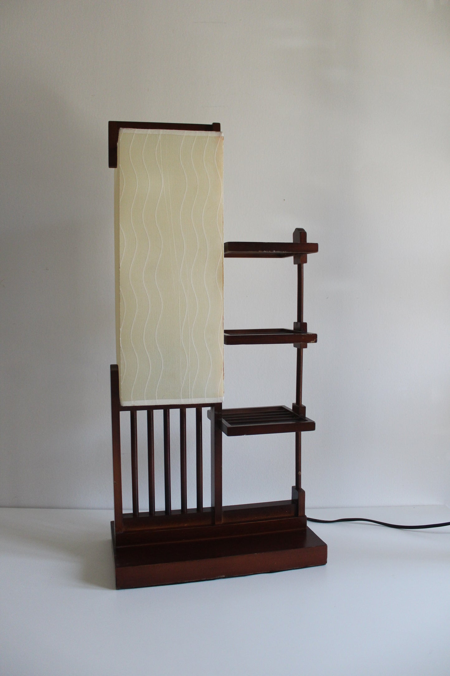 Asian Modern Display Shelf Table Lamp with Integrated Plant Stand