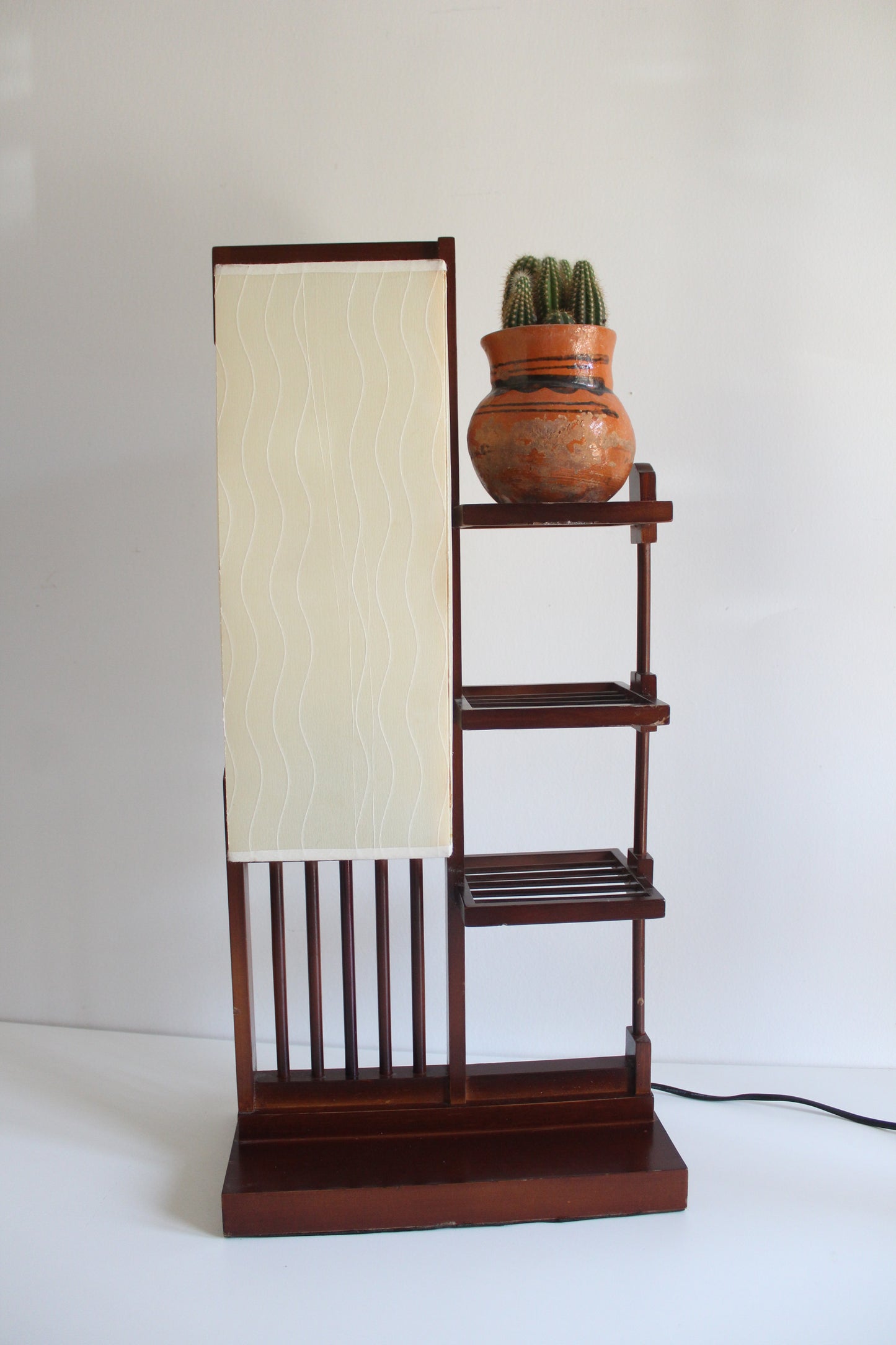 Asian Modern Display Shelf Table Lamp with Integrated Plant Stand