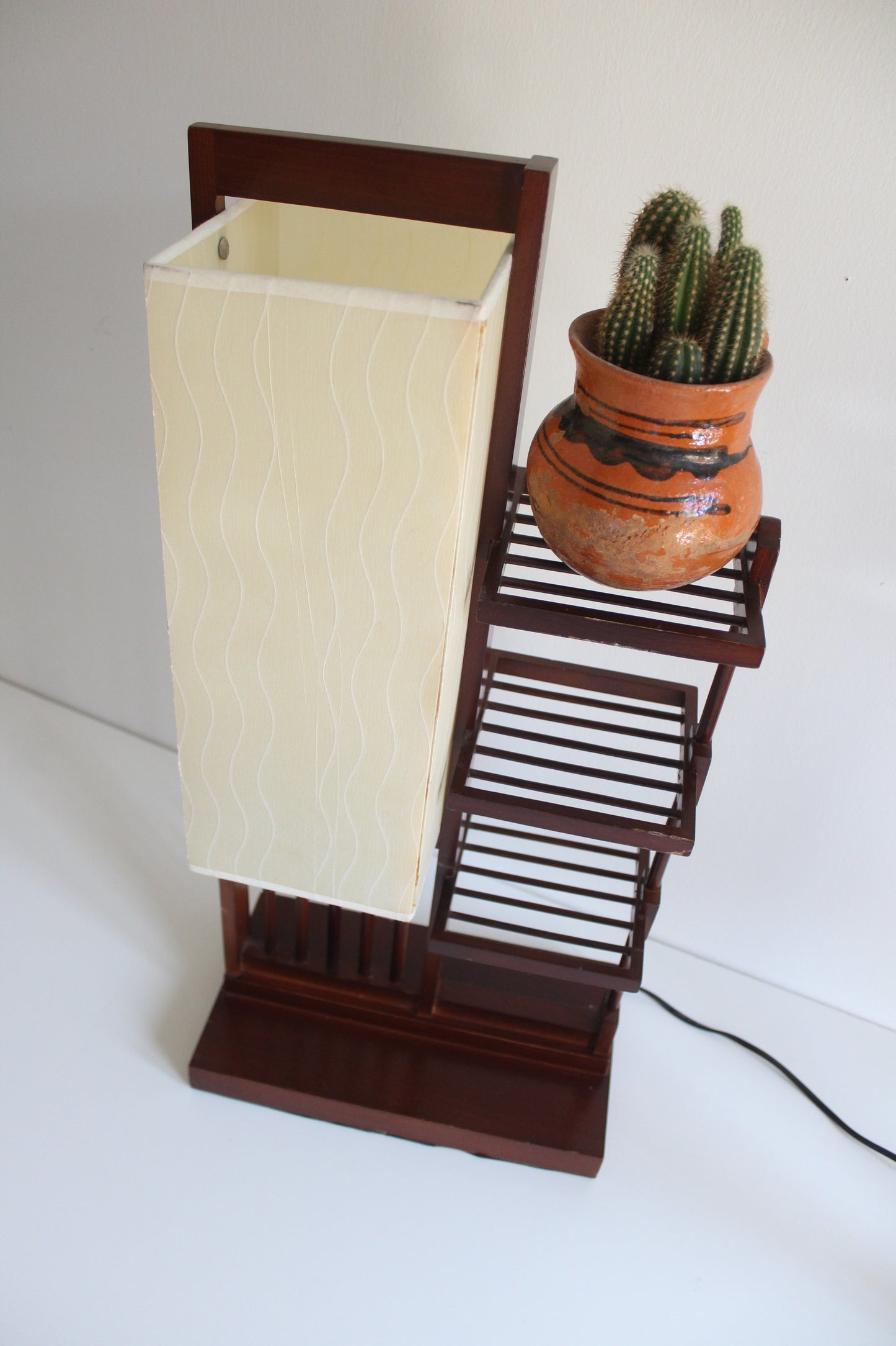 Asian Modern Display Shelf Table Lamp with Integrated Plant Stand
