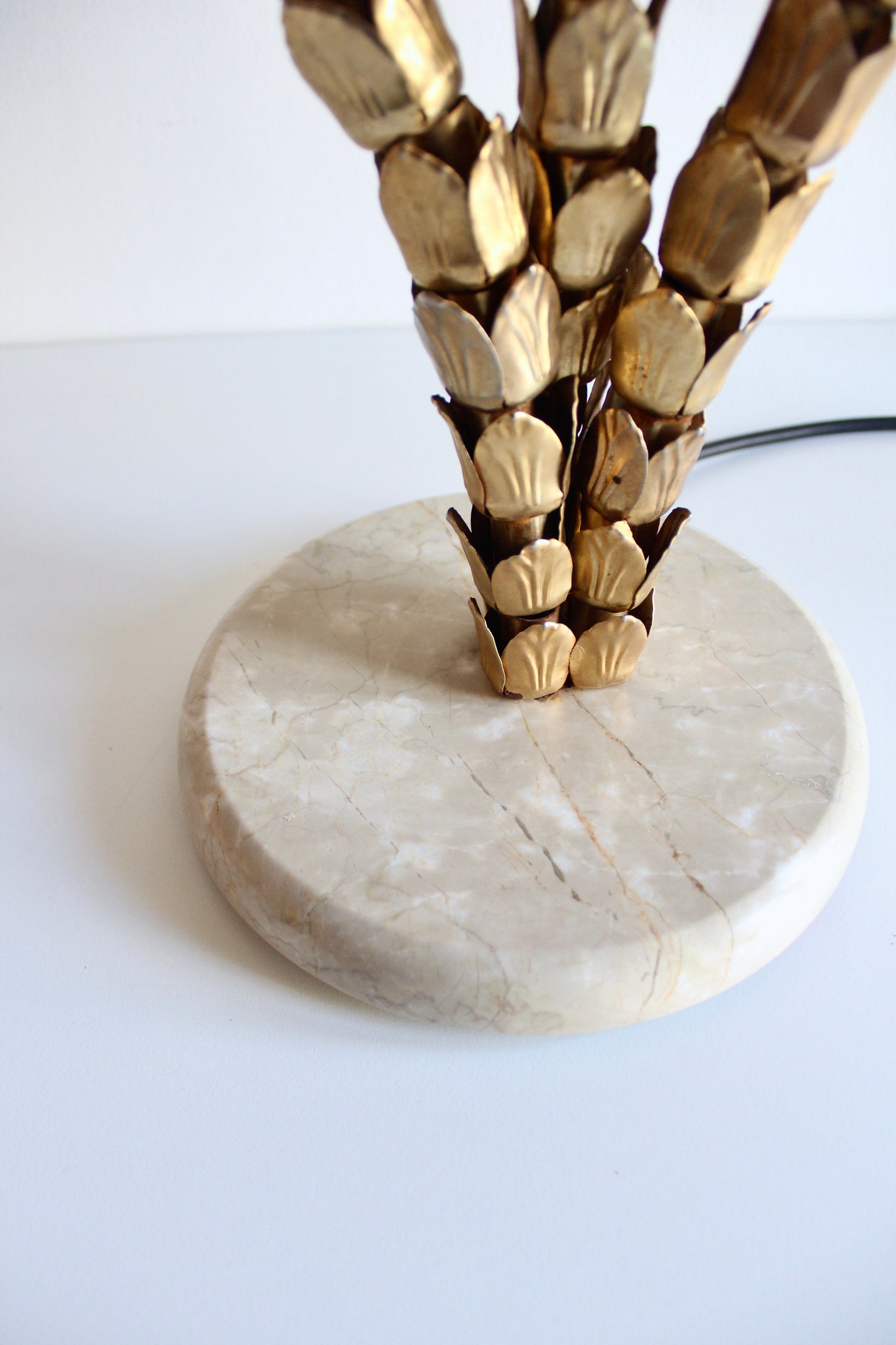 Vintage 1980s Brass Palm Tree Lamp with Marble Stand