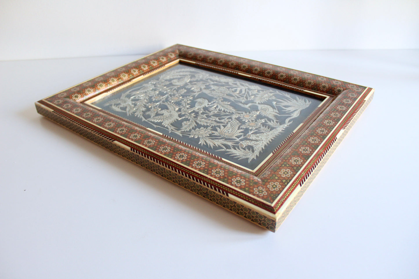 Obscenely Beautiful Khatam Kari Frame with Qalamzani Artwork