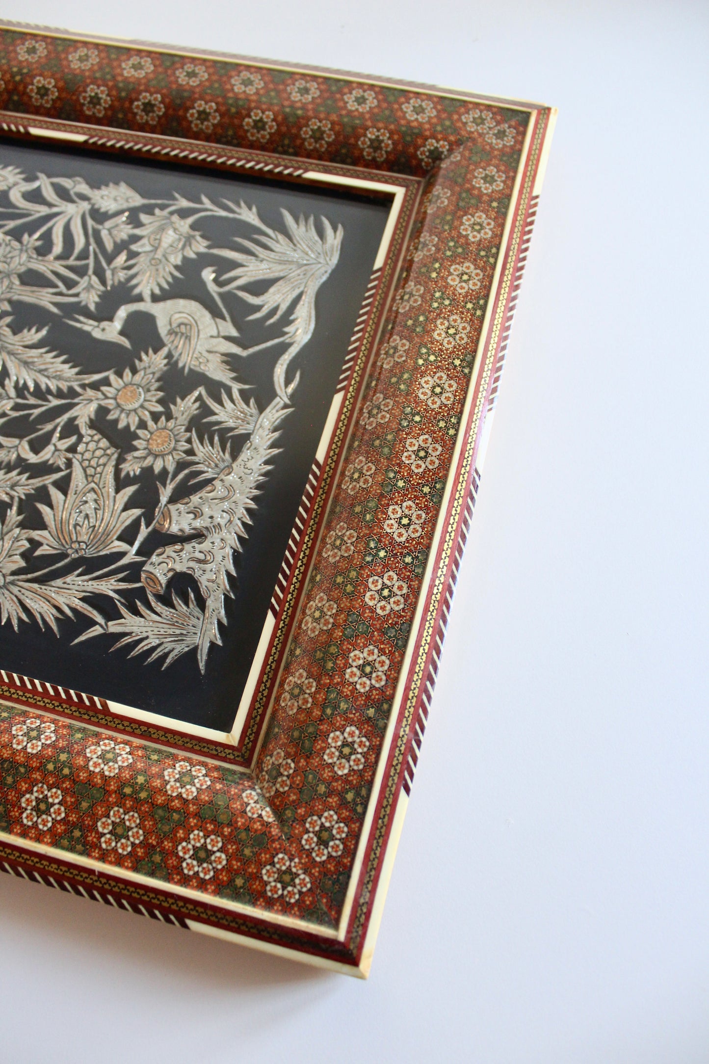 Obscenely Beautiful Khatam Kari Frame with Qalamzani Artwork
