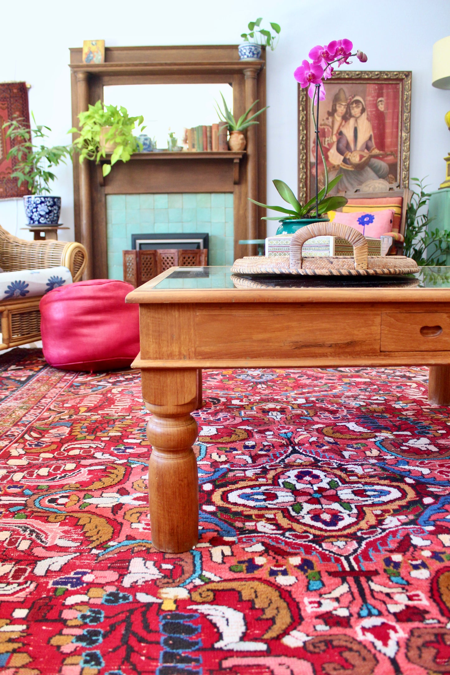 Solid Wood, Glass Top Coffee Table with Dhokra Panels