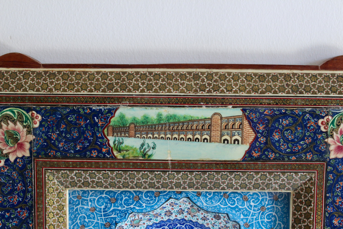 Persian Khatamkari Wall Clock with Isfahan Architectural Scenes