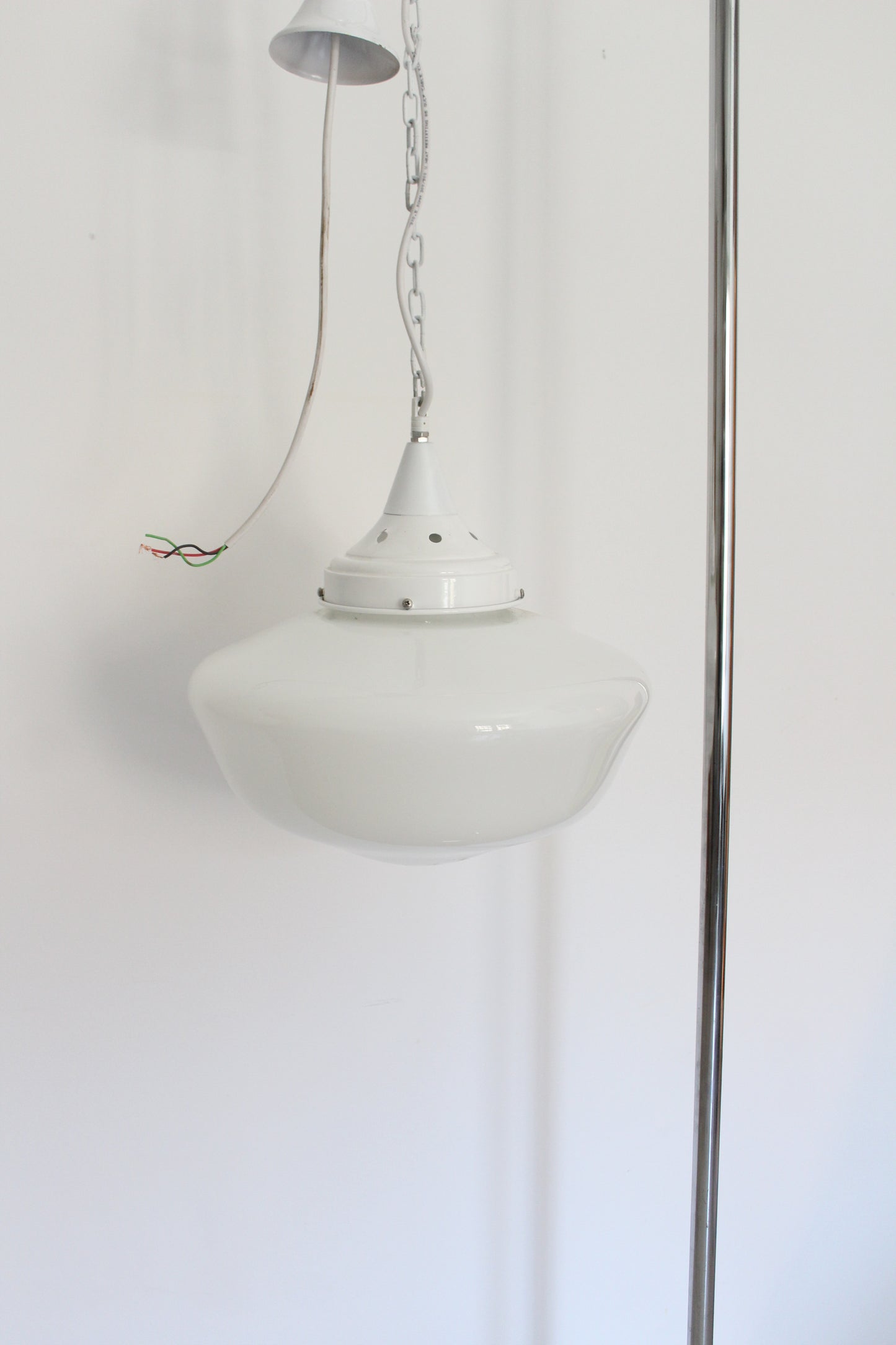 Pair of Vintage Industrial Opaline Glass Pendant Lights