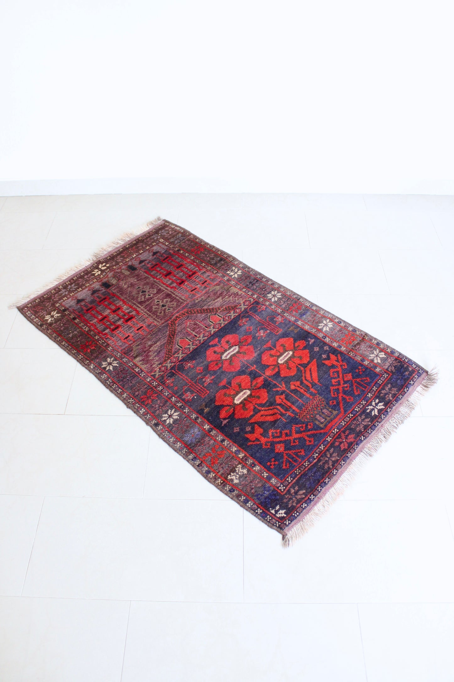 Vintage Afghan Prayer Rug with Floral Mihrab Design 86x142