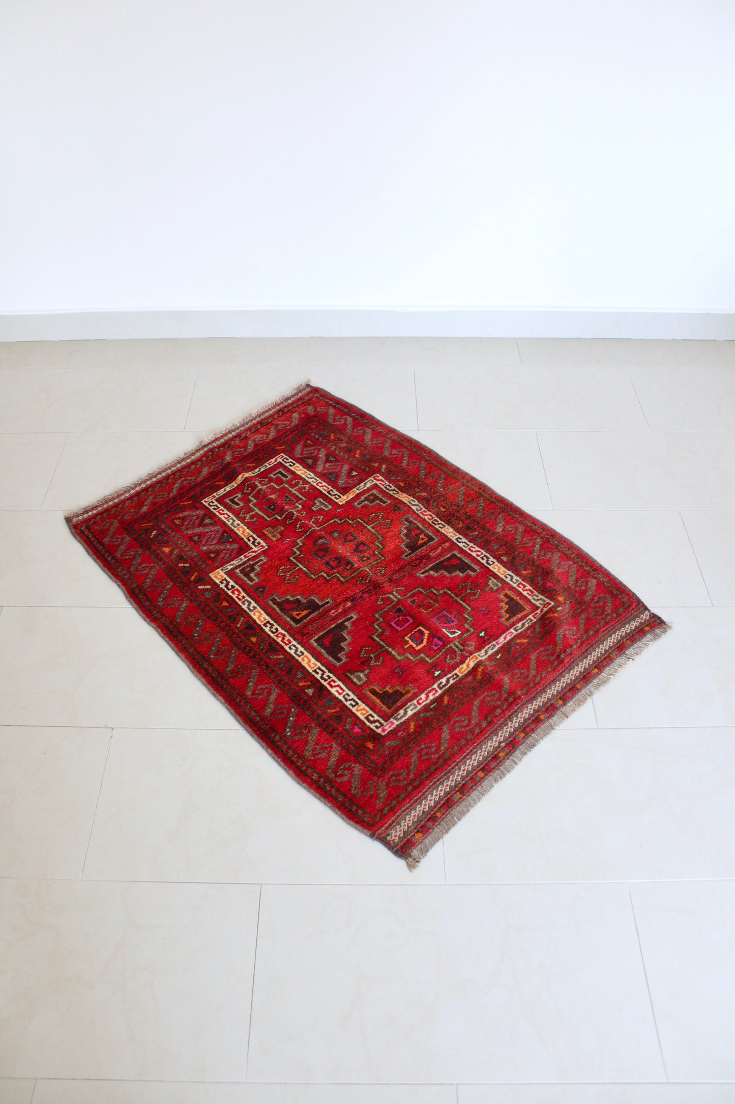 Vintage Afghan Tribal Rug in Rich Crimson Red 84x100