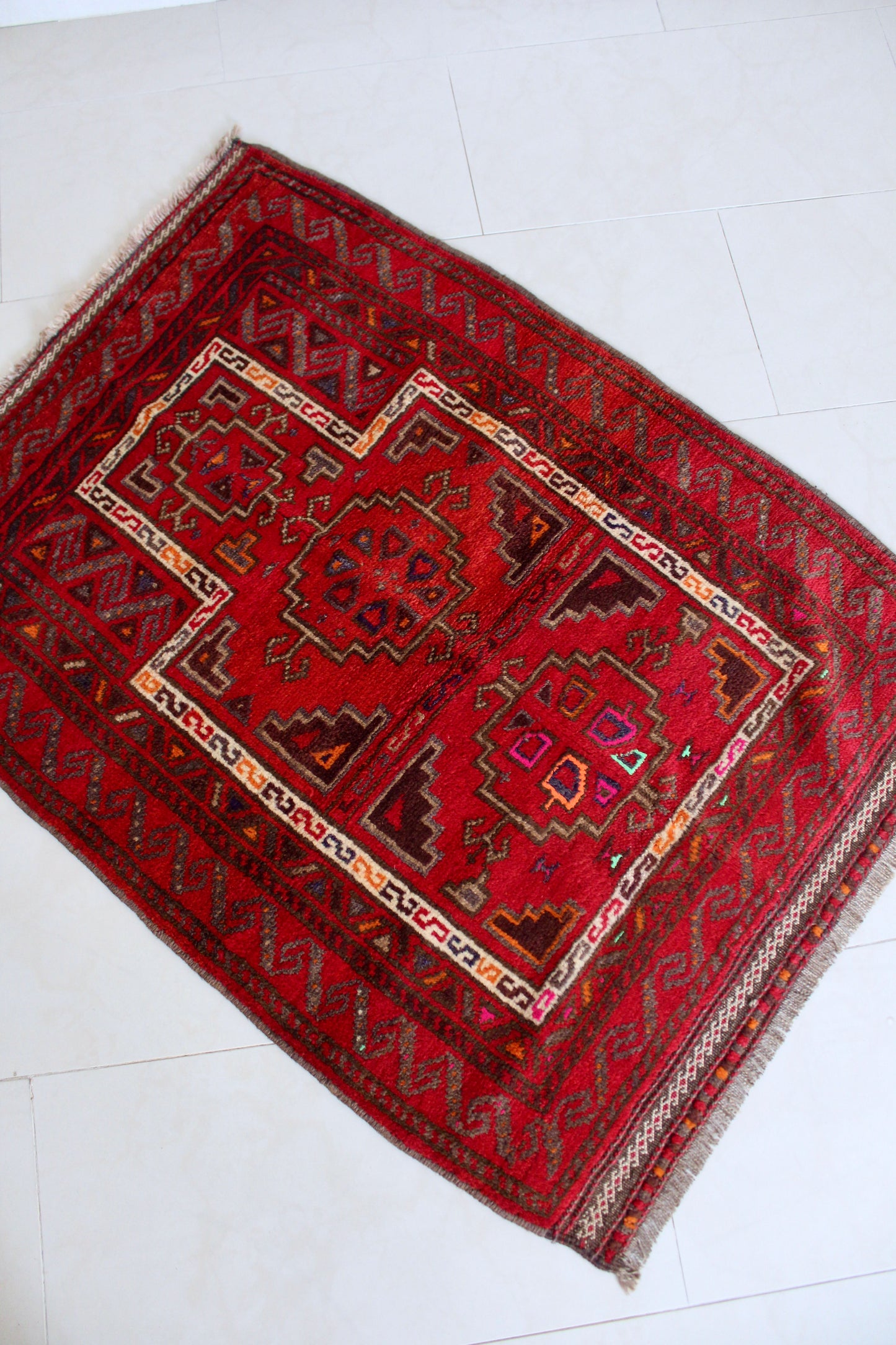 Vintage Afghan Tribal Rug in Rich Crimson Red 84x100
