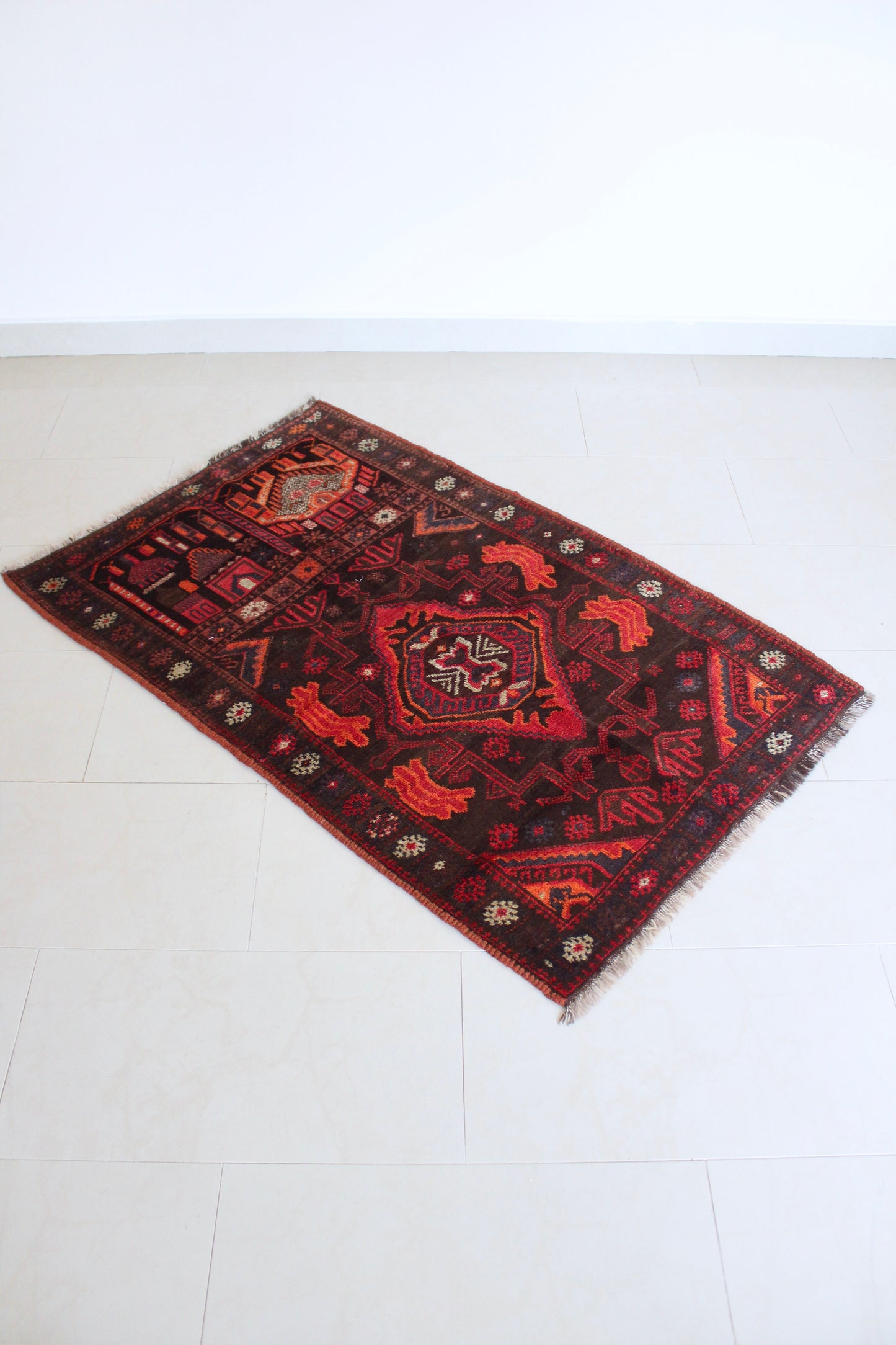 Vintage Afghan Prayer Rug with Mosque Motif 85x130