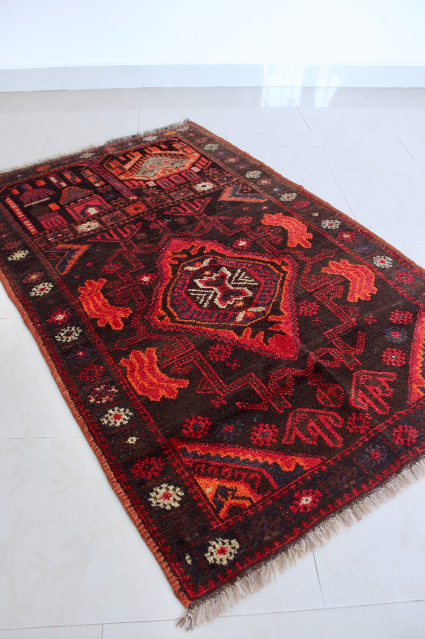Vintage Afghan Prayer Rug with Mosque Motif 85x130