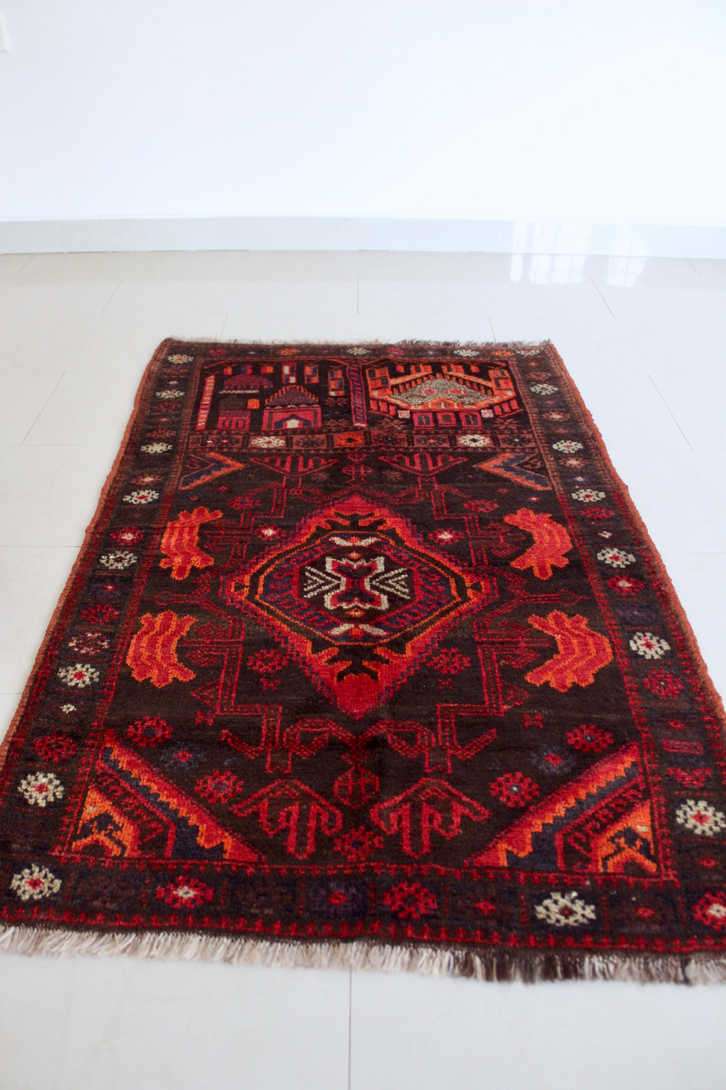 Vintage Afghan Prayer Rug with Mosque Motif 85x130
