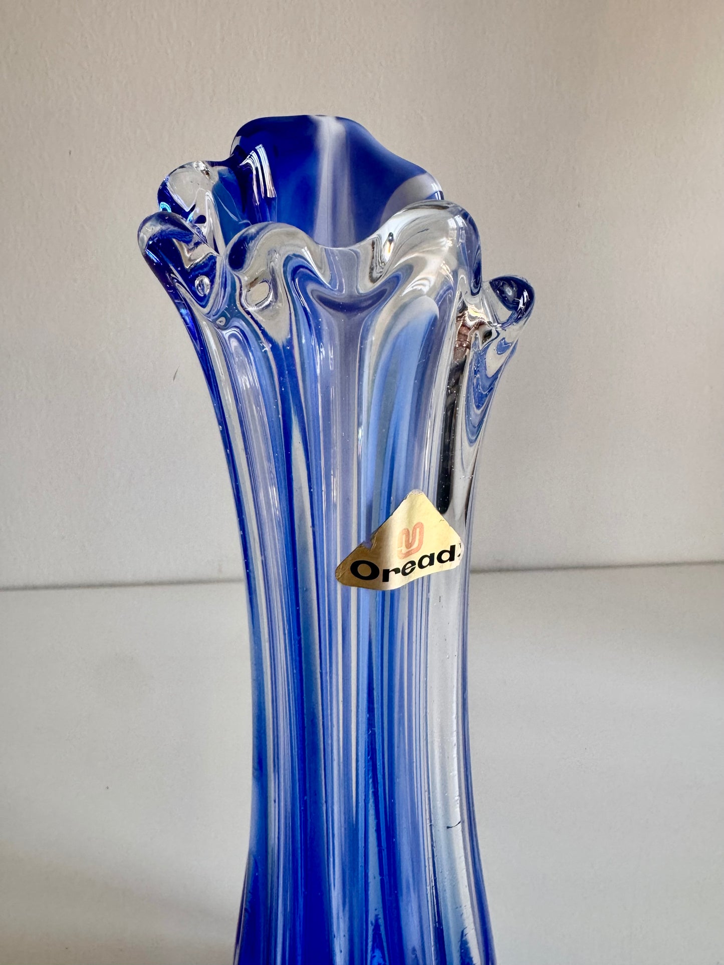 Vintage Japanese Oread Cobalt Blue Art Glass Vase, c. 1970s